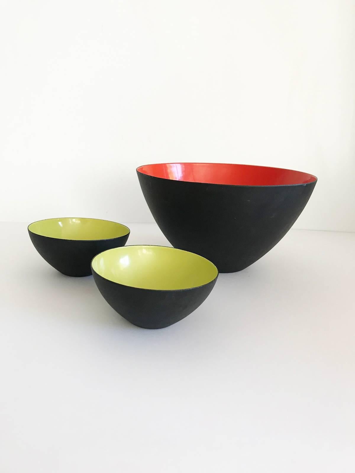 1954 Krenit by Herbert Krenchel Danish Enamel Colored Bowl Set 5