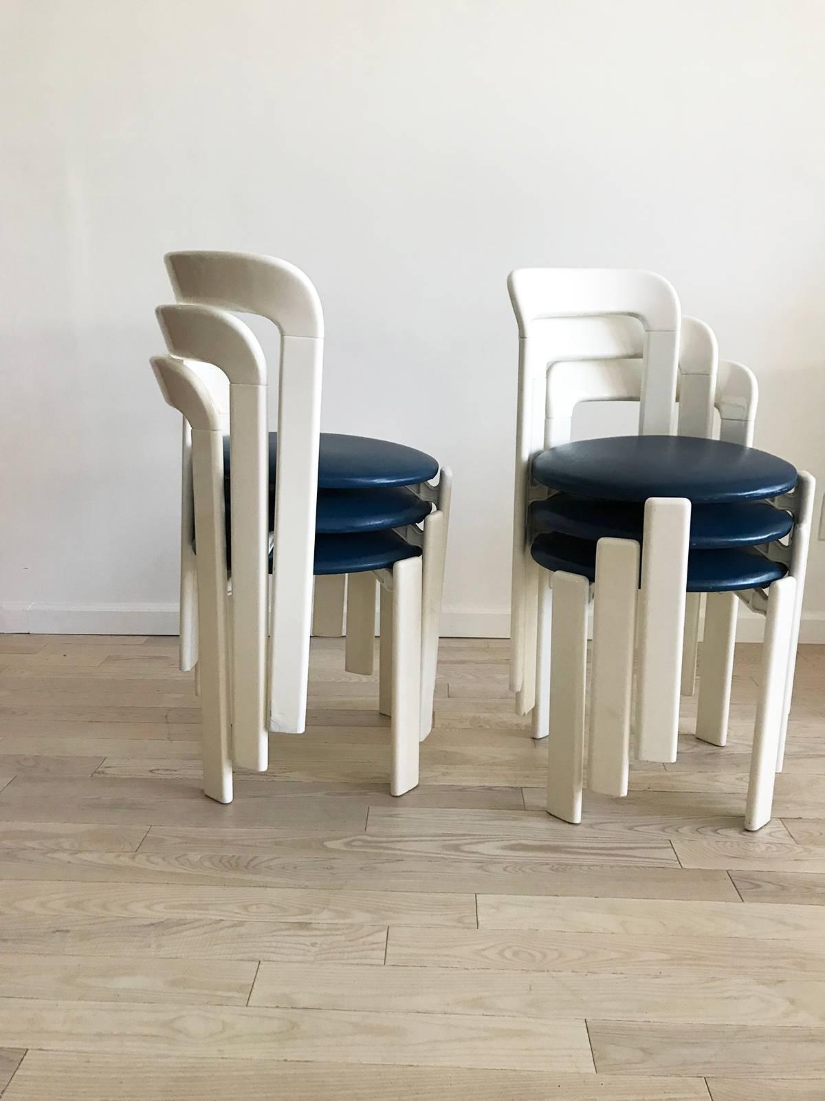 Modern Set of Six 1970s Bruno Rey Stacking Chairs, Switzerland