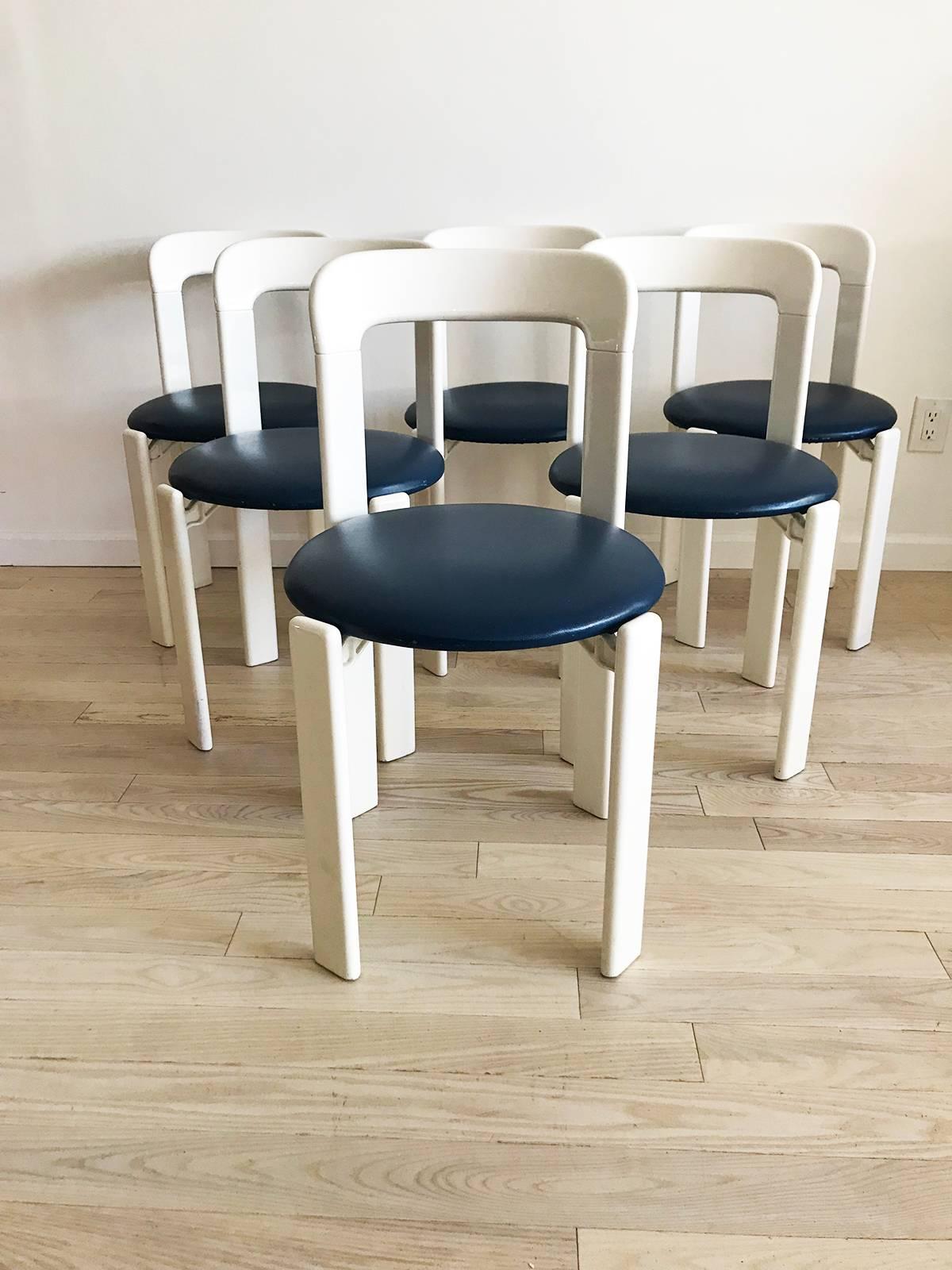 Set of Six 1970s Bruno Rey Stacking Chairs, Switzerland In Excellent Condition In Brooklyn, NY