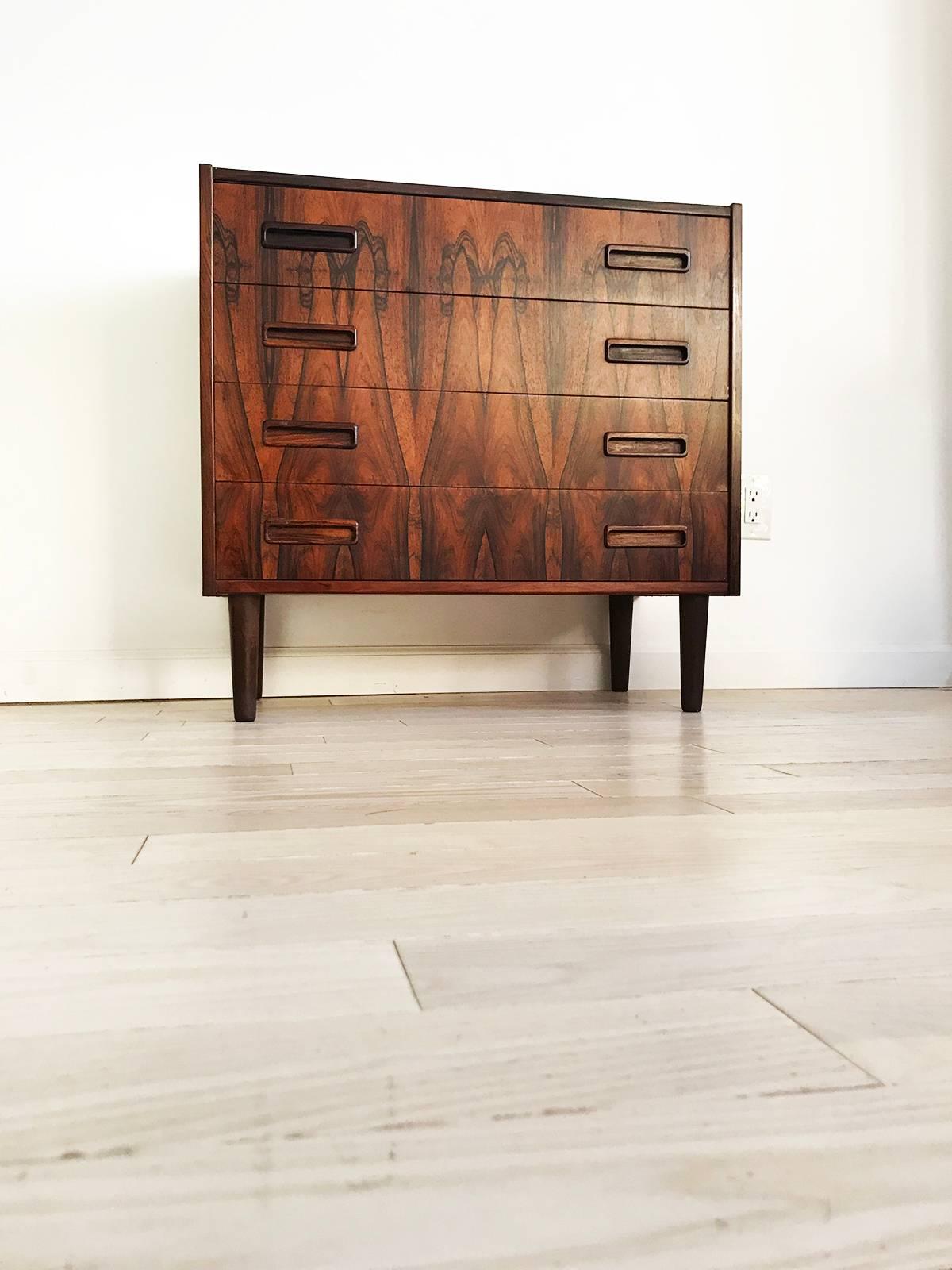 Mid-Century Modern Danish Midcentury Rosewood Small Chest of Drawers with Peg Legs