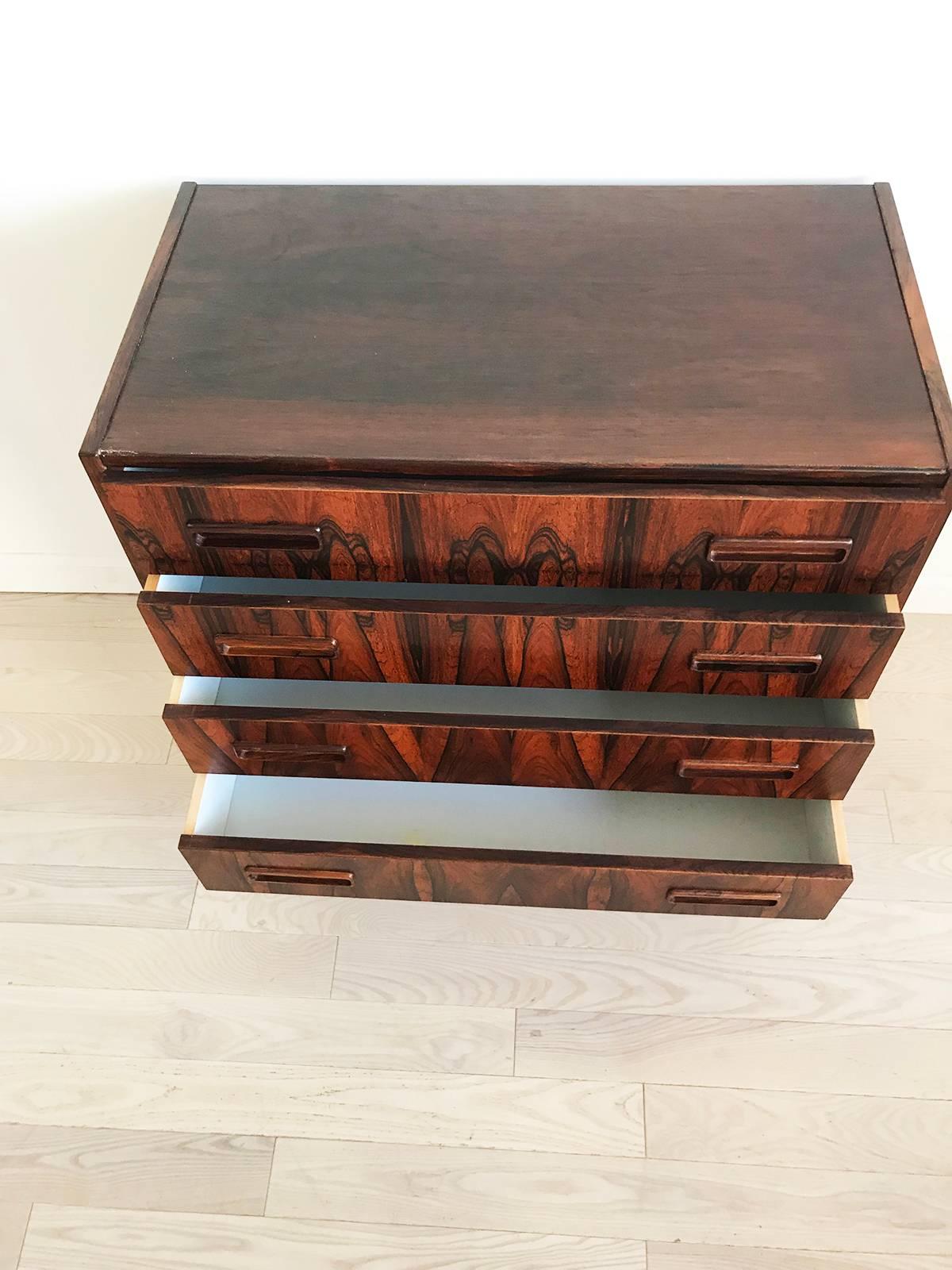 Mid-20th Century Danish Midcentury Rosewood Small Chest of Drawers with Peg Legs