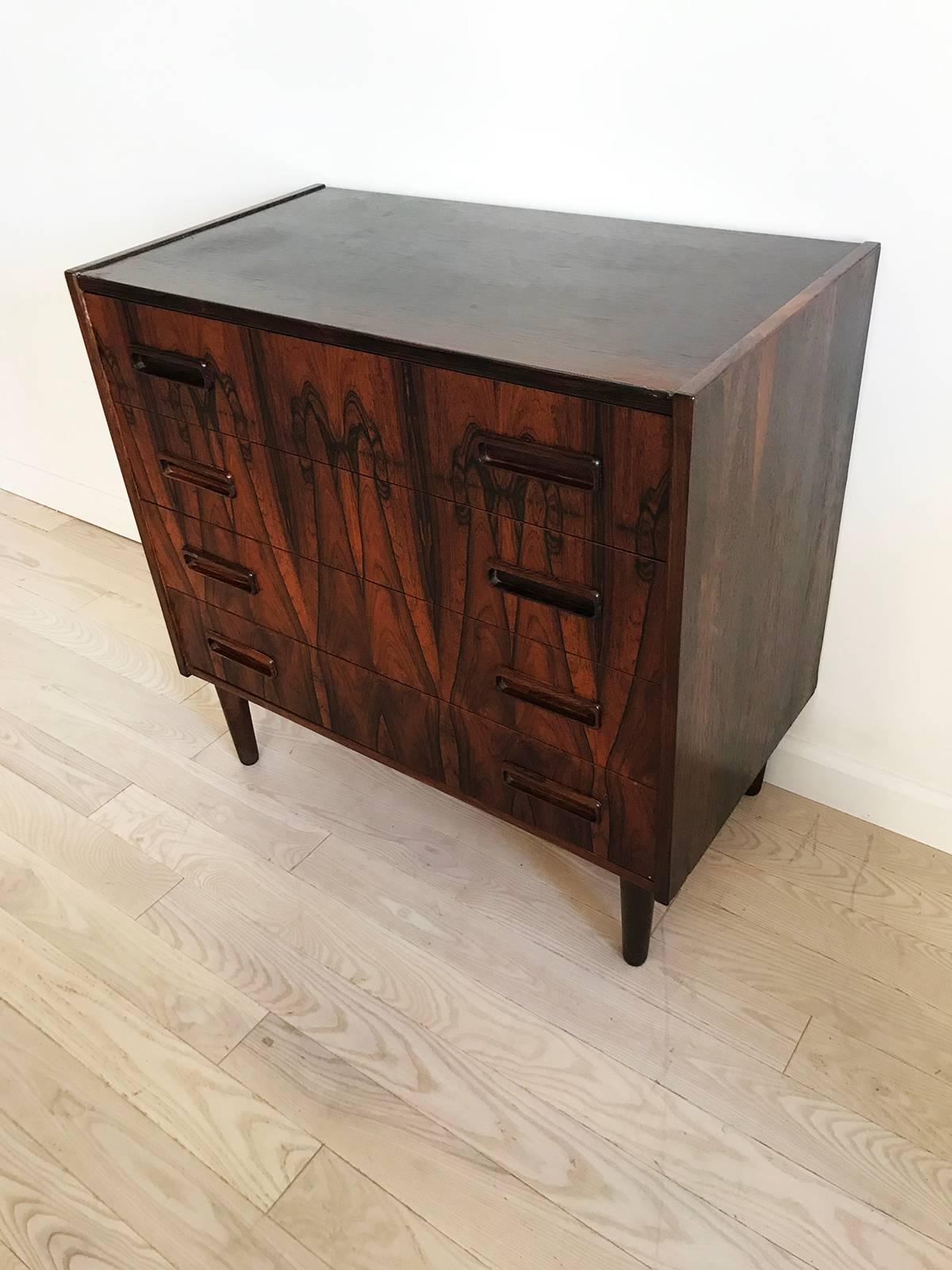 Danish Midcentury Rosewood Small Chest of Drawers with Peg Legs 2