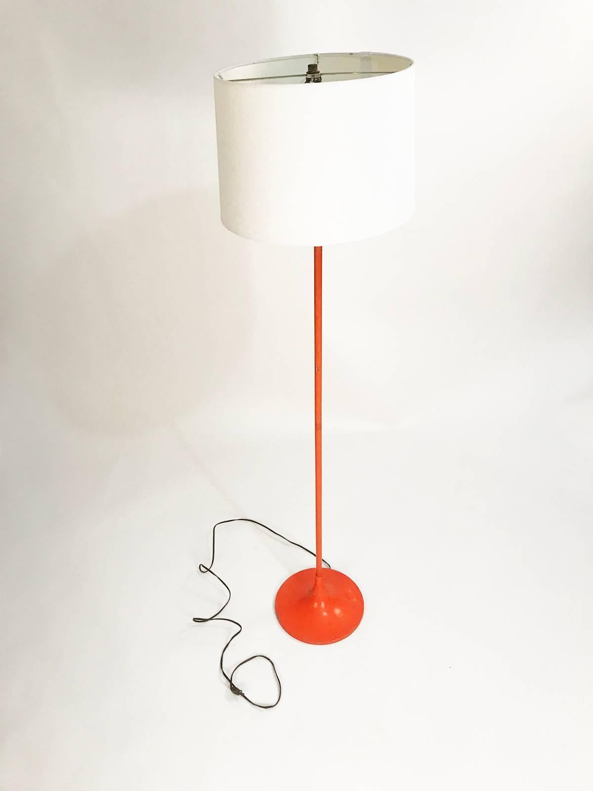 Amazing pop of color from this floor lamp with tulip base. Made by laurel lamps. Wiring is in working order. Sleek, classic, timeless and modern. The orange has some scratches and patina from its age and use.