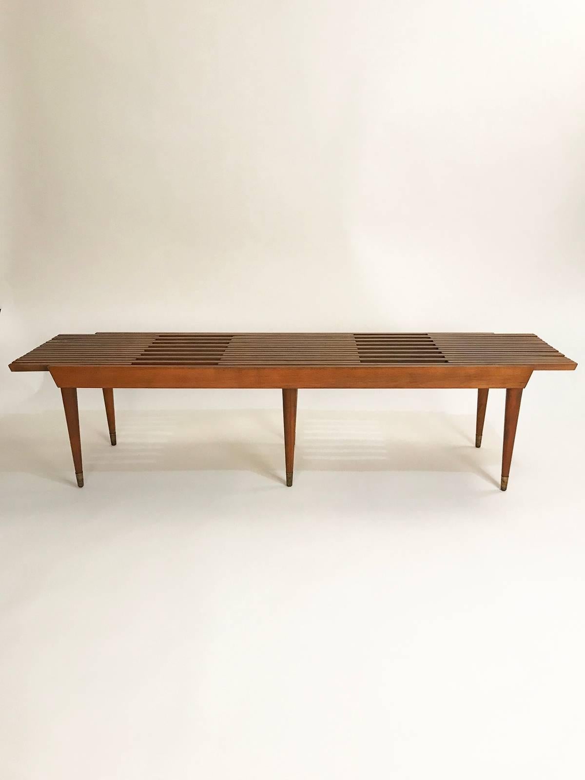Wood Midcentury Expandable Slat Bench or Coffee Table