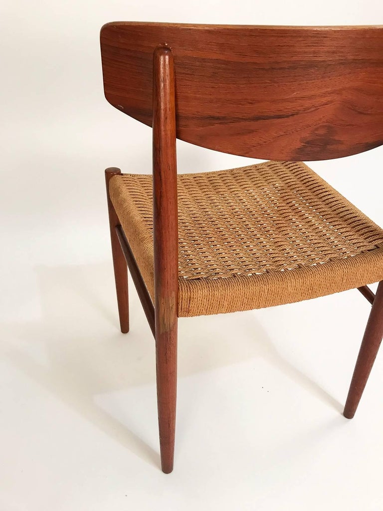 Pair of Midcentury Teak DanishCord Rope Dining Chairs at 1stdibs