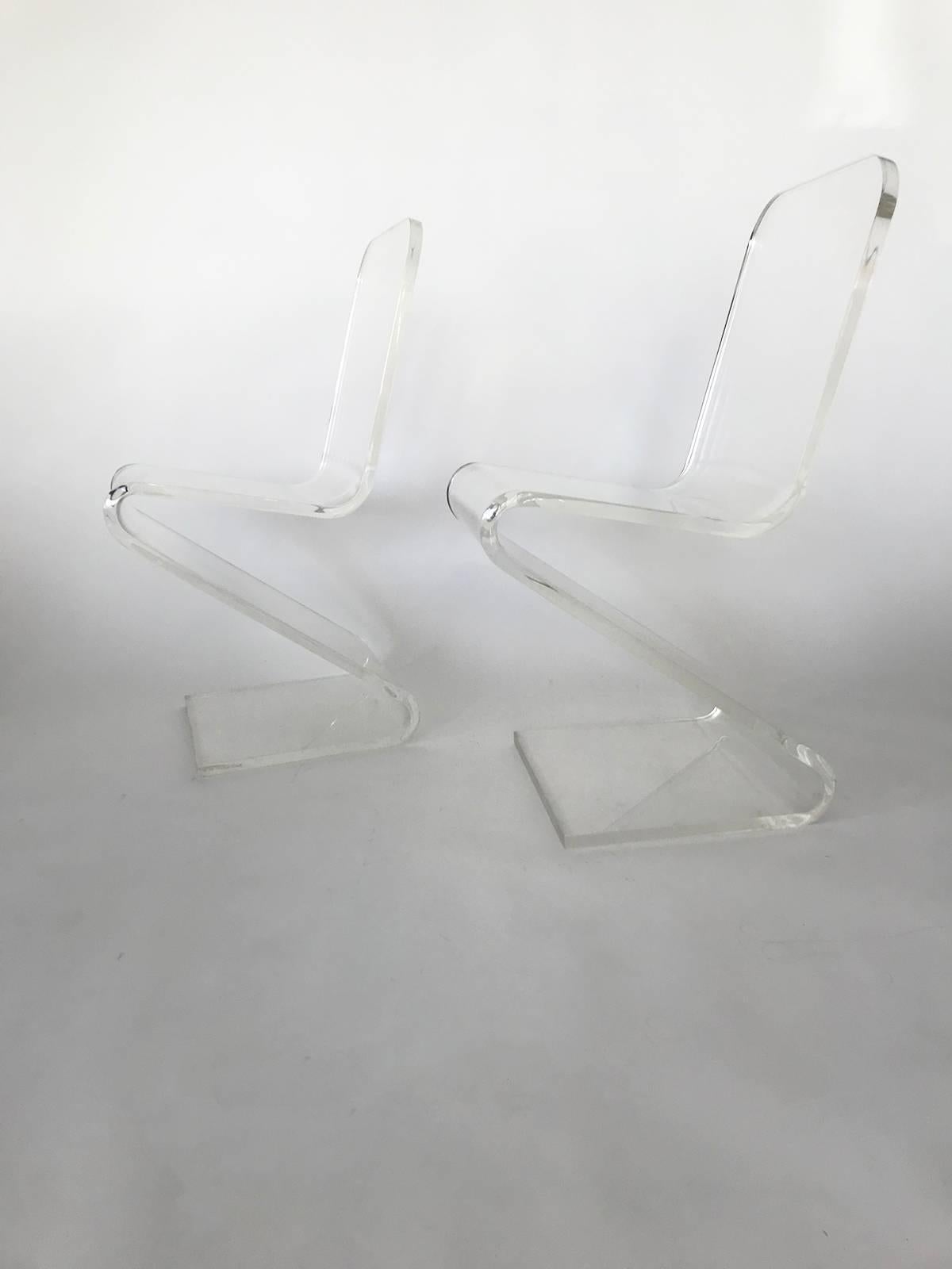Hollywood Regency 1970s Lucite Z Cantilever Chairs by Les Prismatique