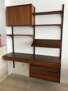 Midcentury Teak Modular Poul Cadovius Wall Unit and Desk with Mirror