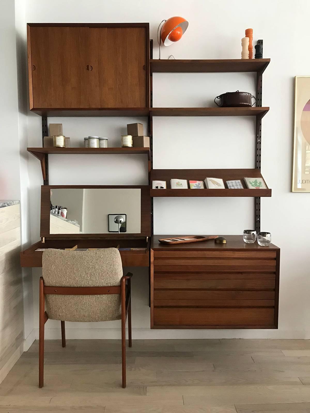 Midcentury Teak Modular Poul Cadovius Wall Unit and Desk with Mirror 2