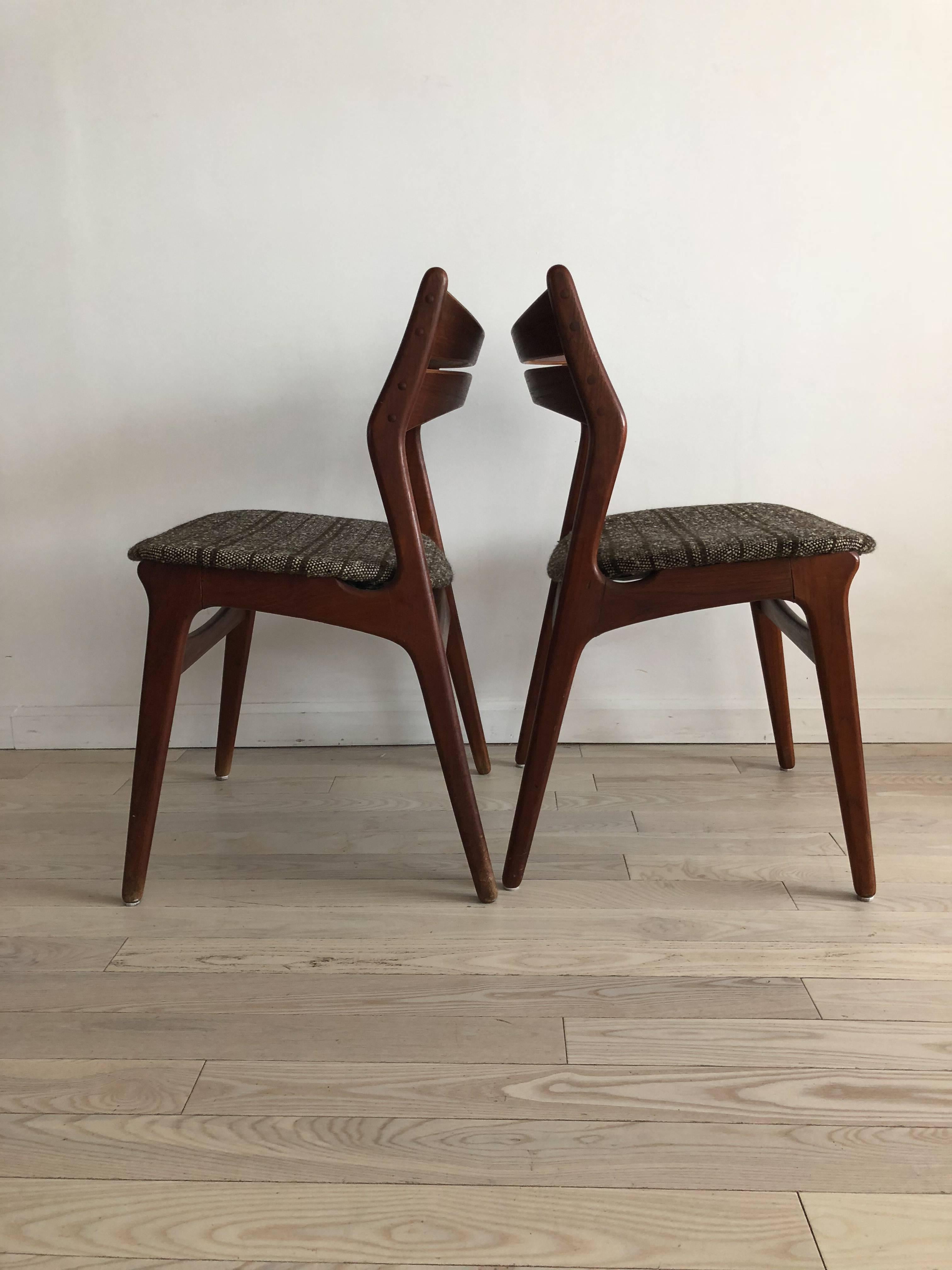 1960s Teak Danish Erik Buck Model 310 Pair of Dining Chairs In Excellent Condition In Brooklyn, NY