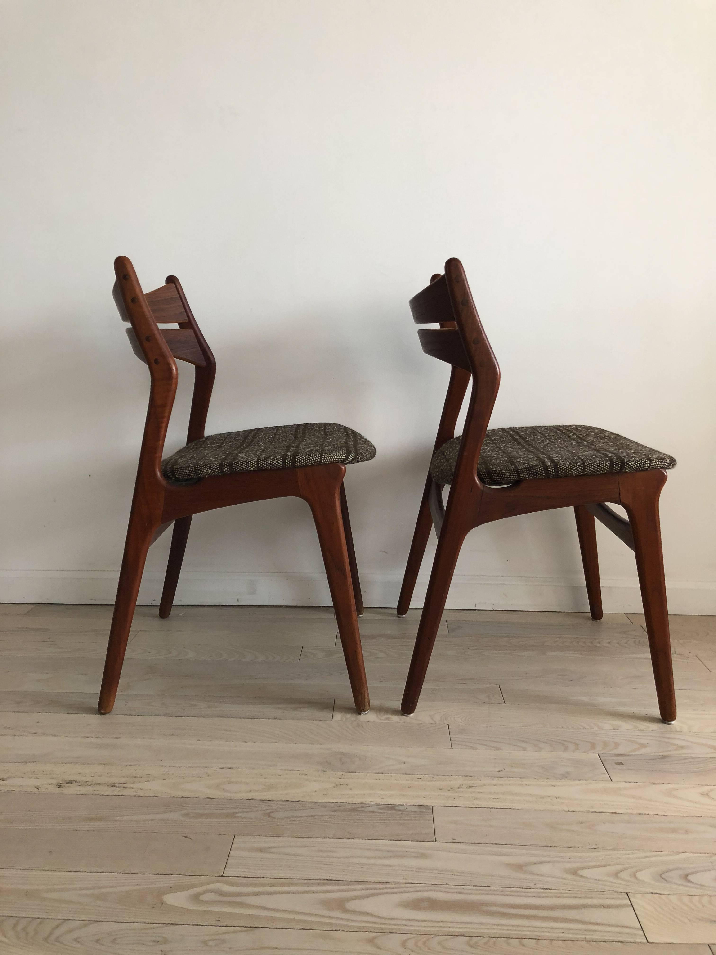 Mid-20th Century 1960s Teak Danish Erik Buck Model 310 Pair of Dining Chairs