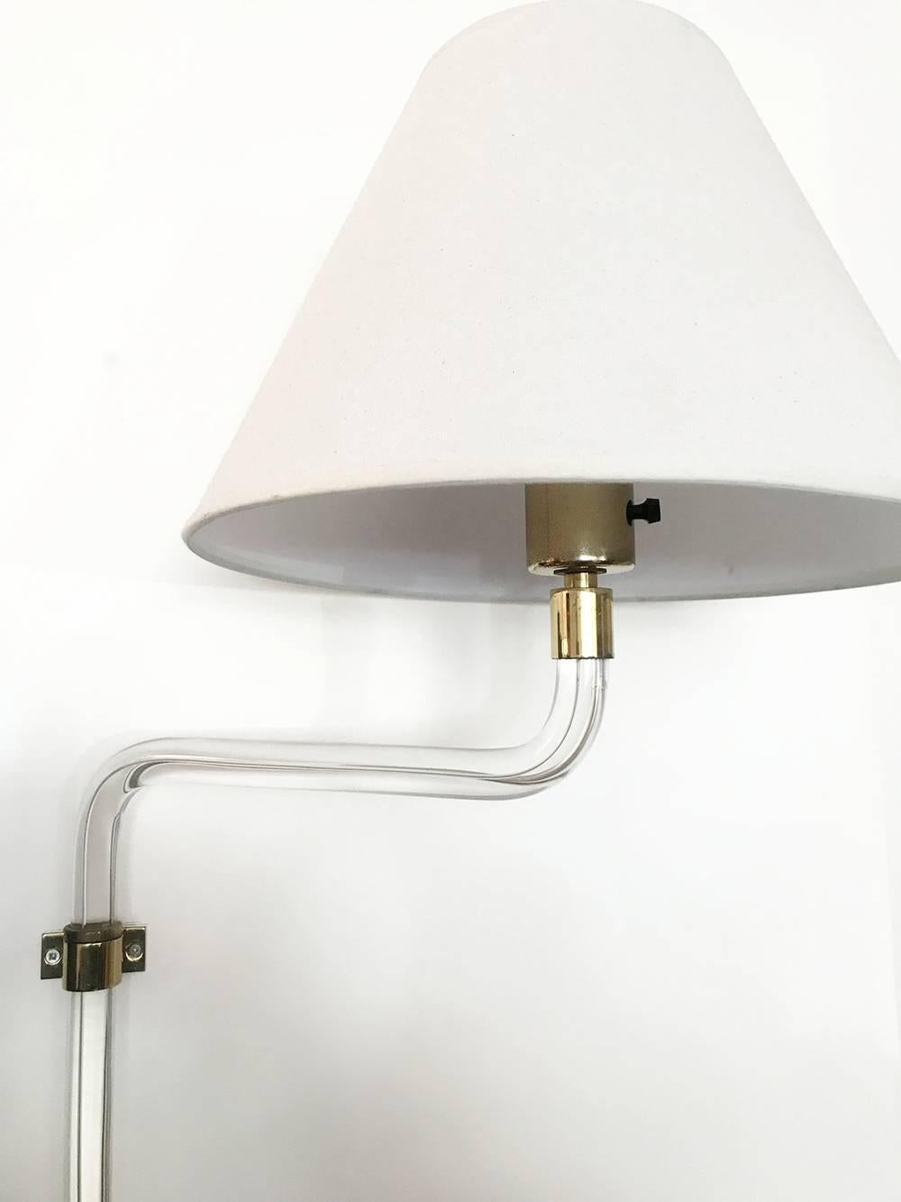 1970s Peter Hamburger for Knoll Bent Lucite and Brass Wall Sconces In Excellent Condition In Brooklyn, NY