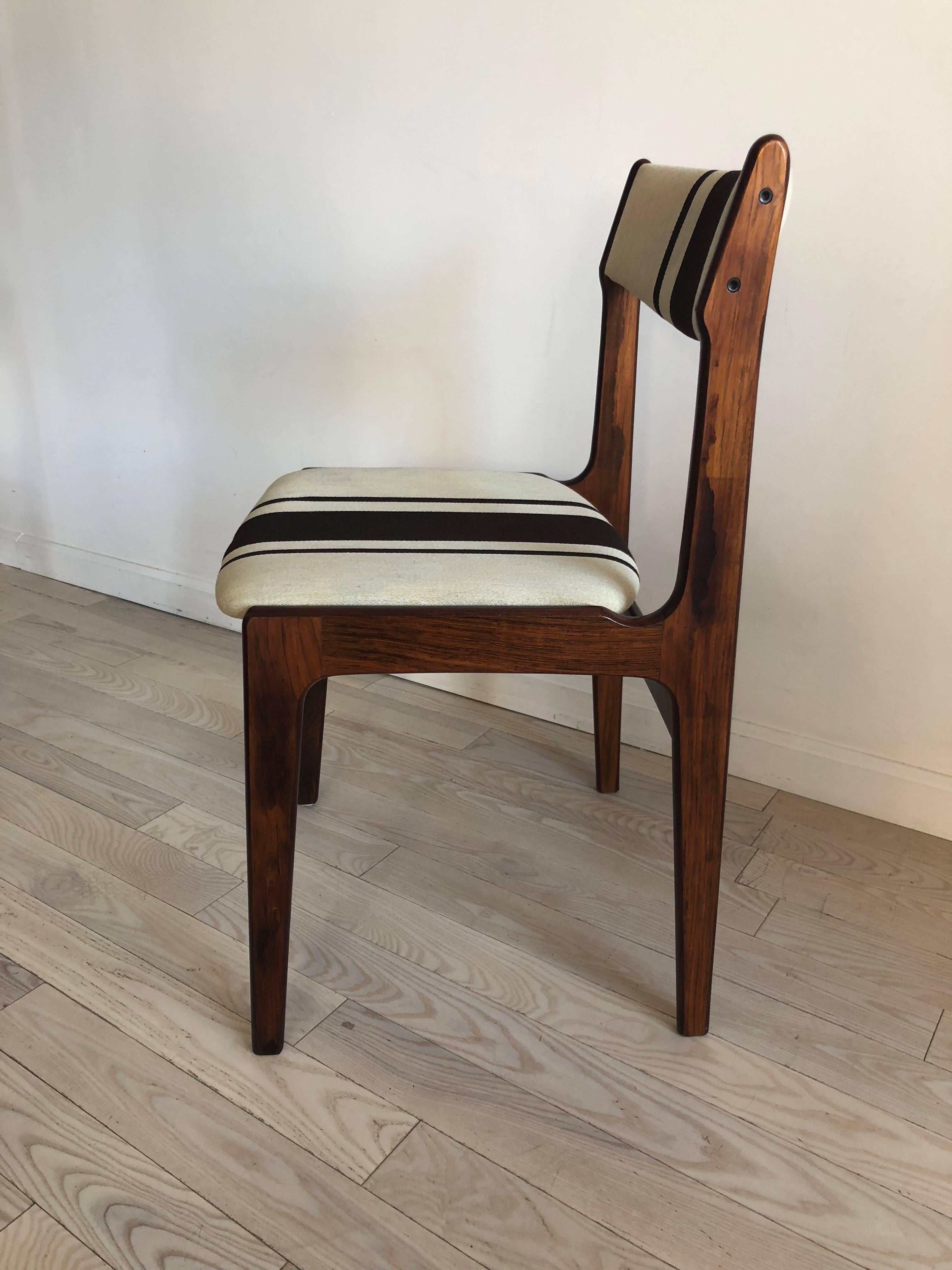 Mid-20th Century Danish Rosewood Midcentury Dining Chairs, Striped, Erik Buch Style, Set of Six