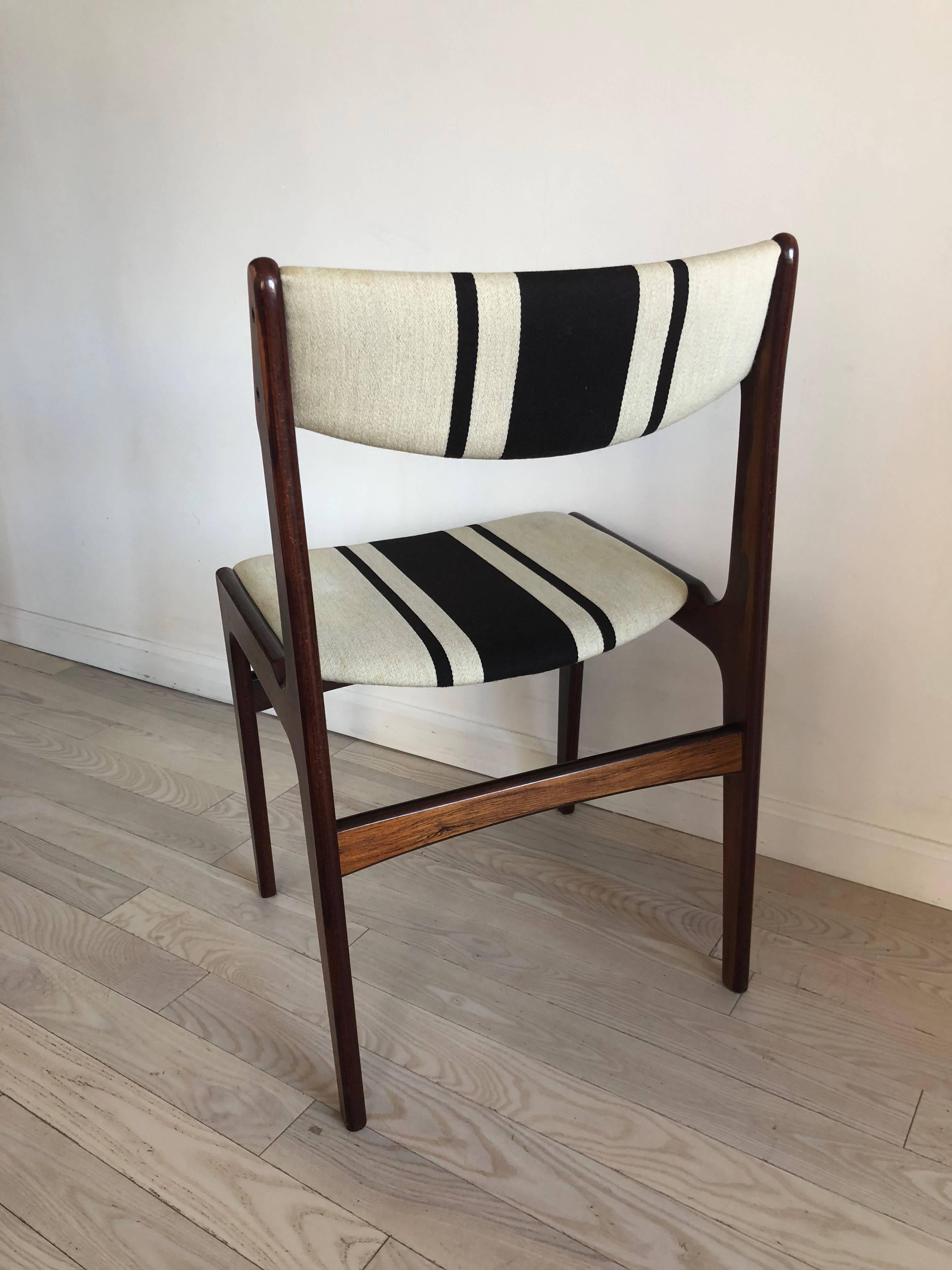 Danish Rosewood Midcentury Dining Chairs, Striped, Erik Buch Style, Set of Six 1