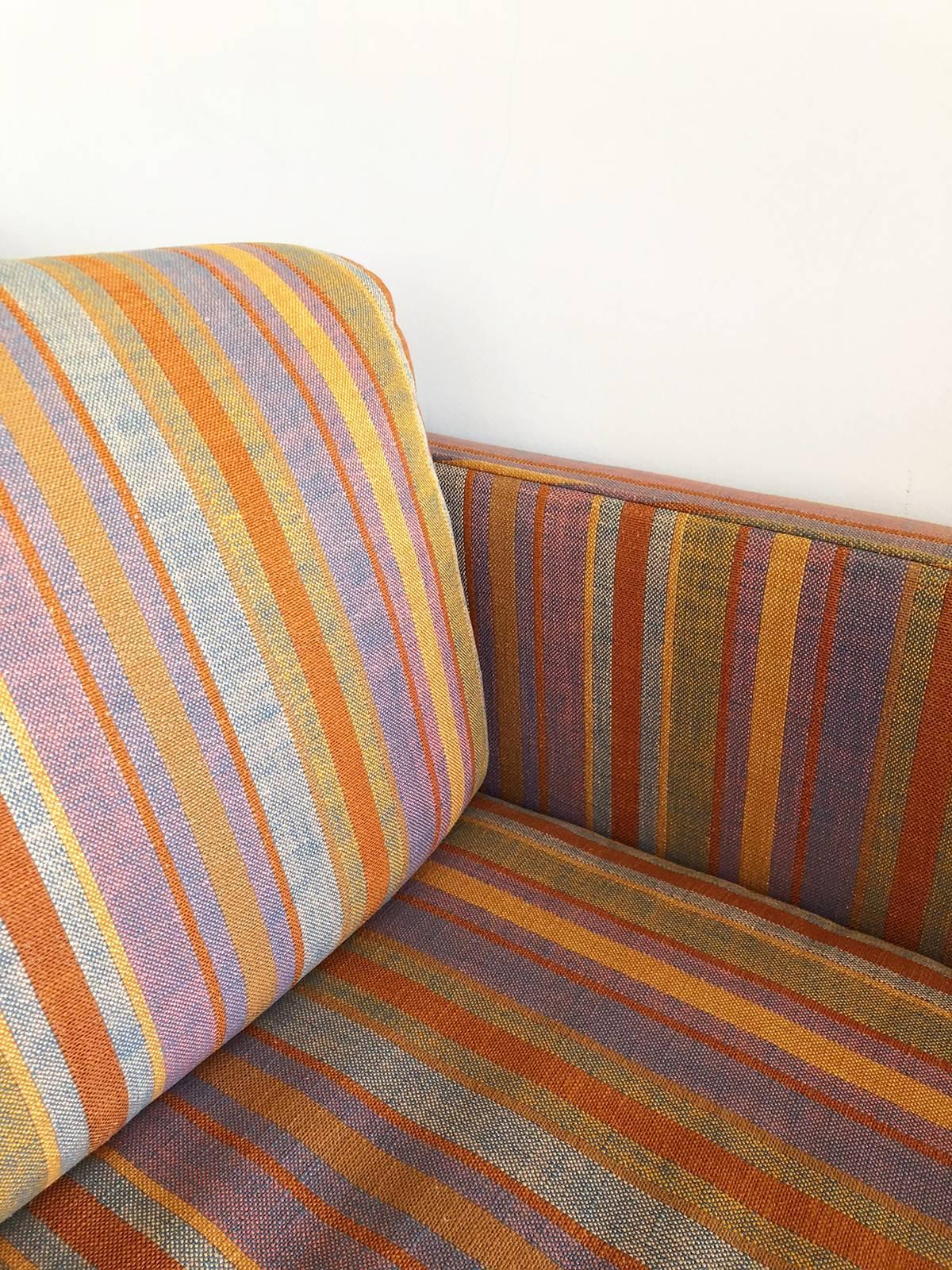 1970s Milo Baughman Square Club Chairs Reupholstered in Stripes Pink, Yellow 2