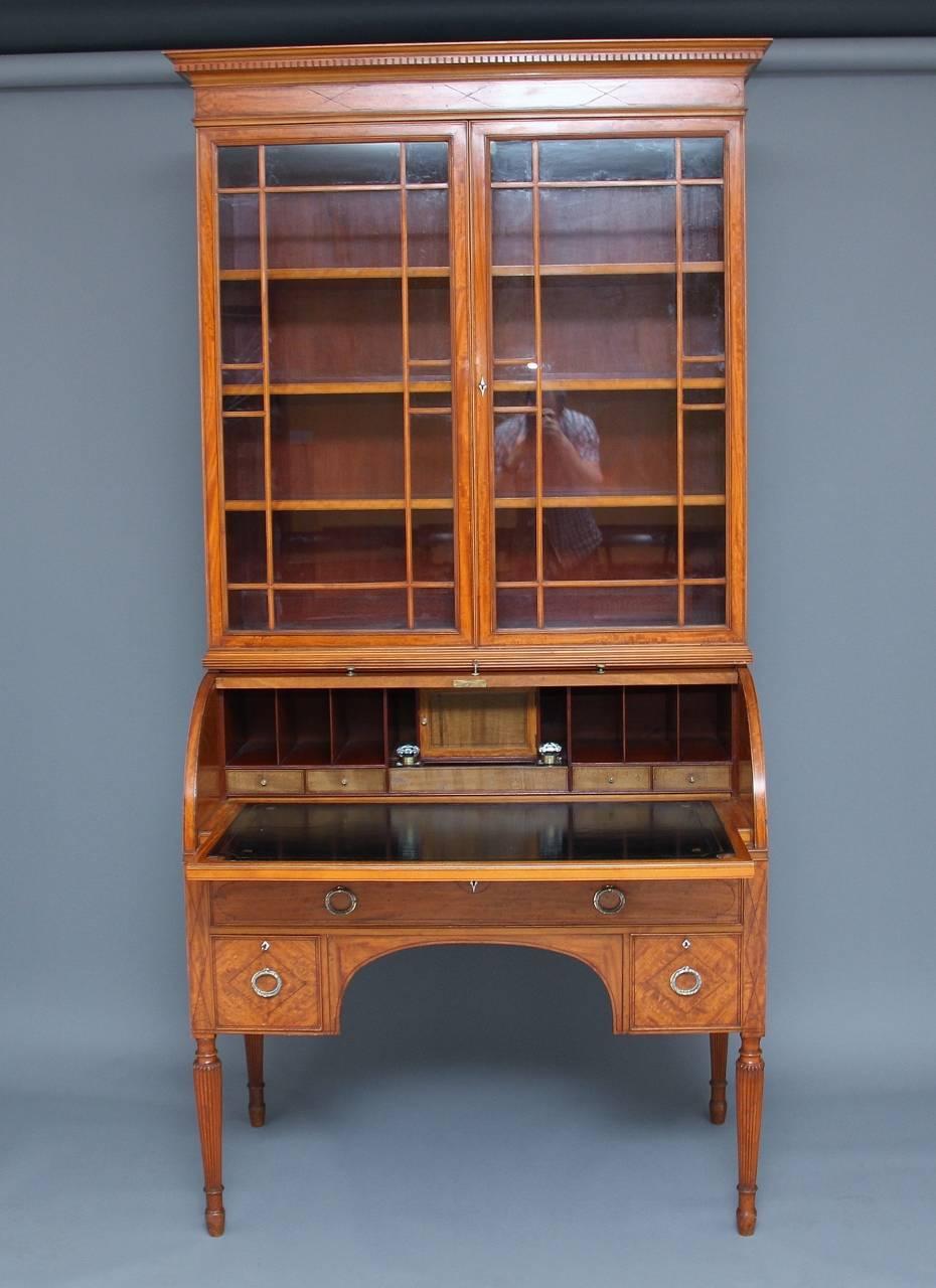 A fantastic quality satinwood cylinder bookcase by the London makers 