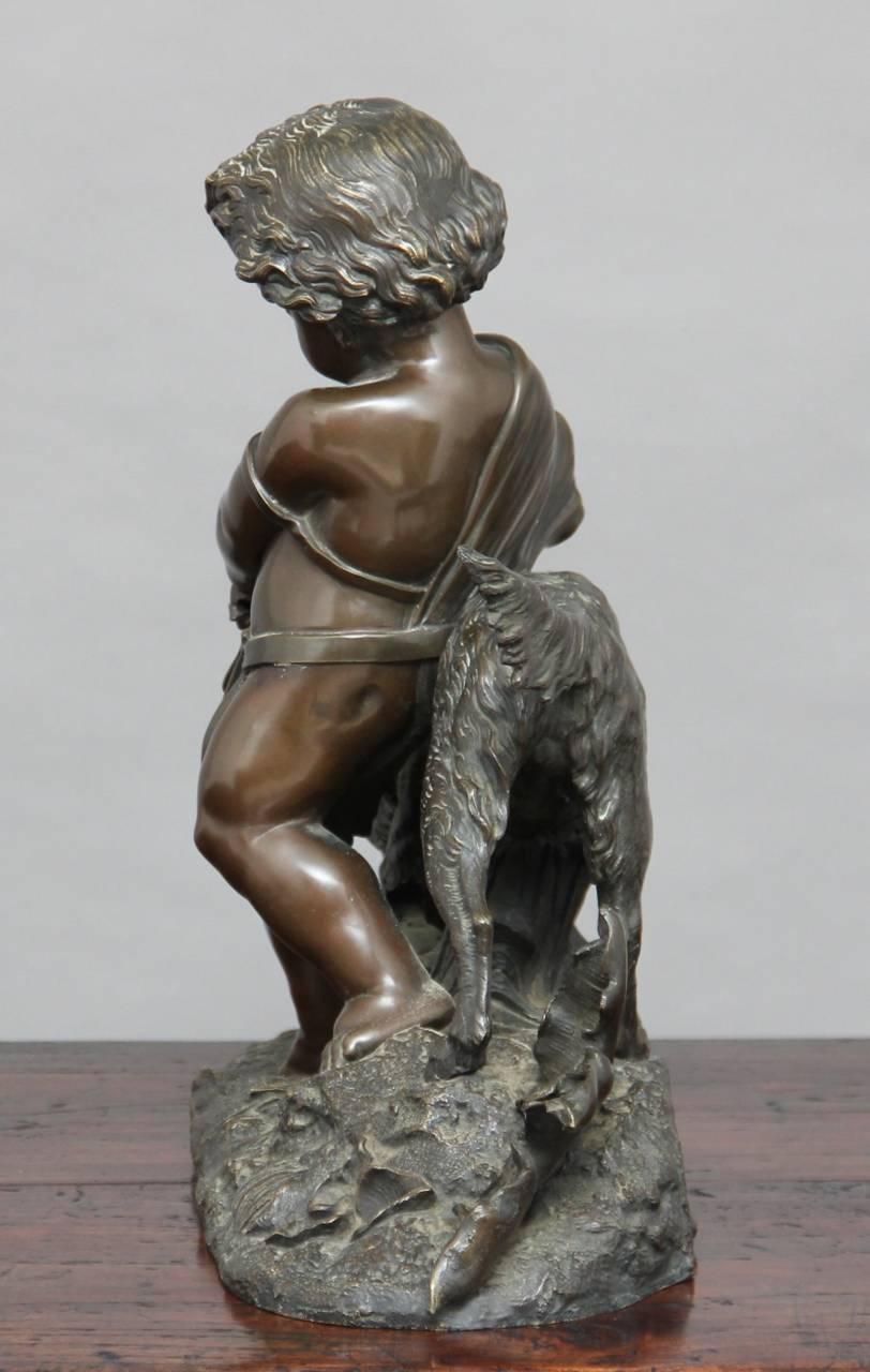 19th Century Bronze of a Young Boy with Dog In Good Condition In Martlesham, GB