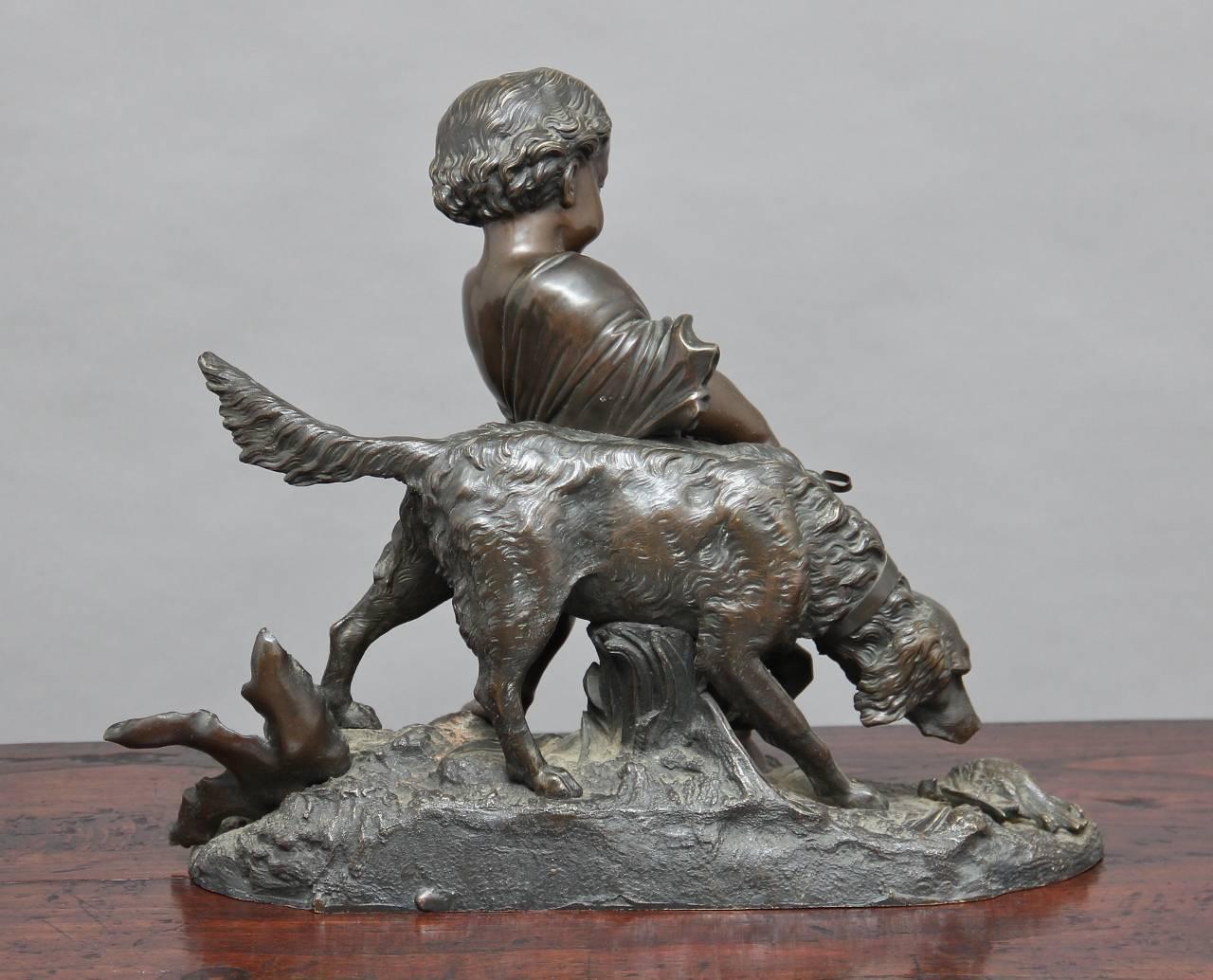 Late 19th Century 19th Century Bronze of a Young Boy with Dog