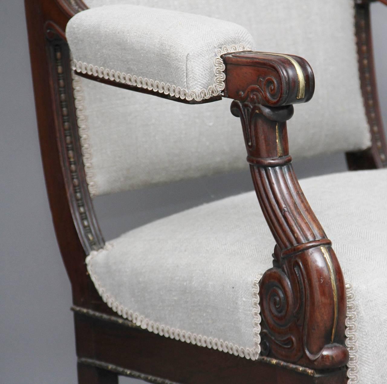 Brass Pair of 19th Century Rosewood Armchairs