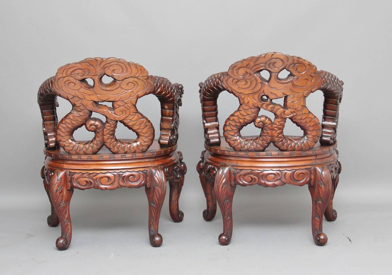 Pair of Early 20th Century Carved Chinese Chairs 1