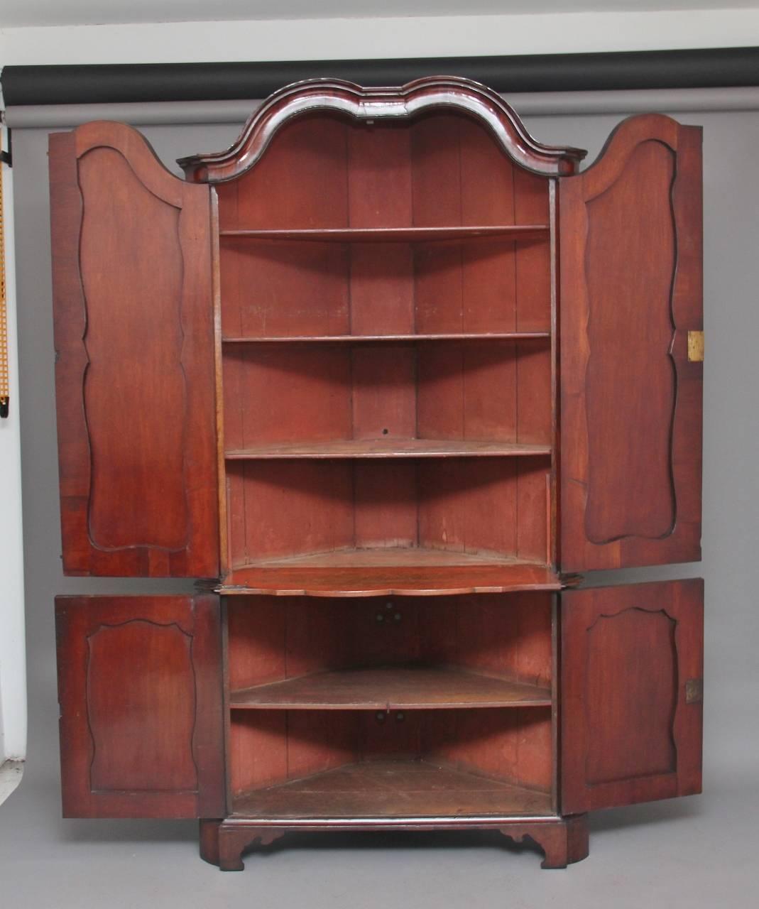 Late 18th Century 18th Century Dutch Mahogany Corner Cupboard For Sale