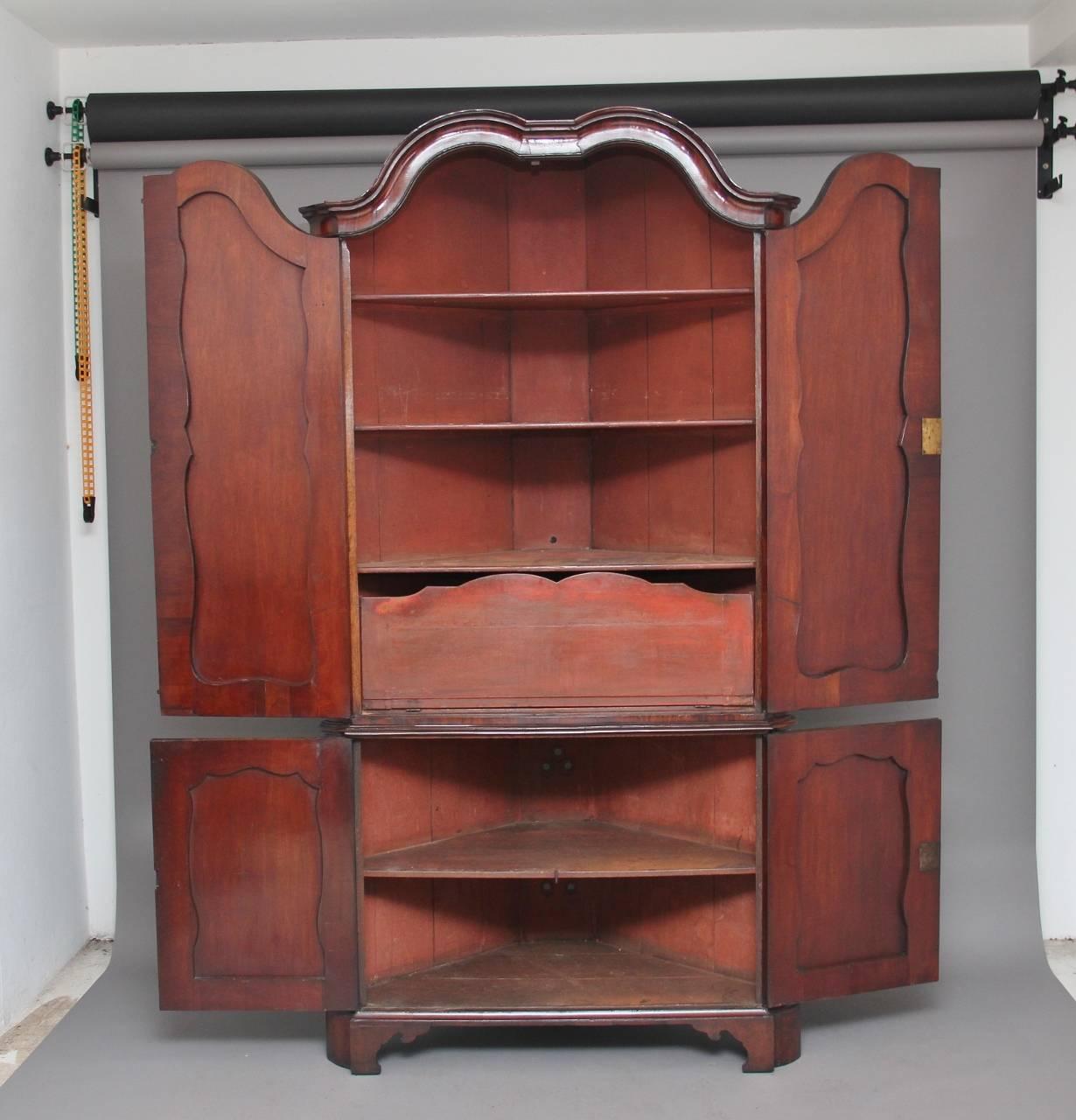 18th Century Dutch Mahogany Corner Cupboard In Good Condition For Sale In Martlesham, GB