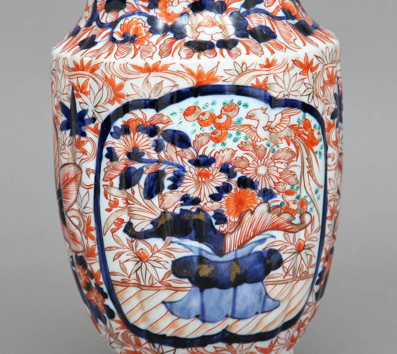 Ceramic Pair of 19th Century Imari Vases For Sale