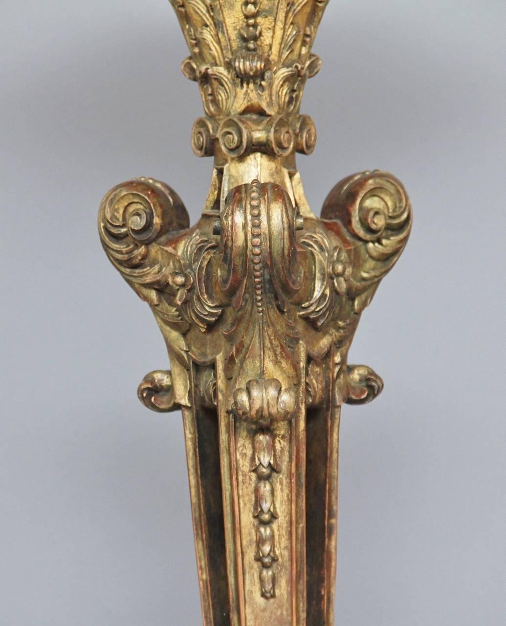 Giltwood Early 19th Century Carved Wood and Gilded Torcher