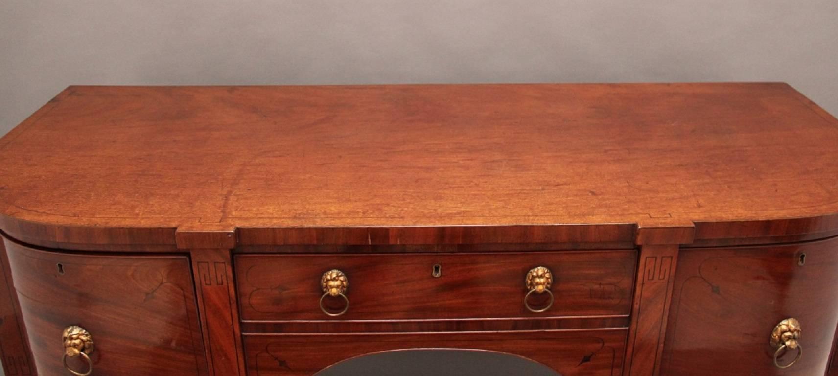 Regency 19th Century Mahogany Inlaid Bow Ended Sideboard