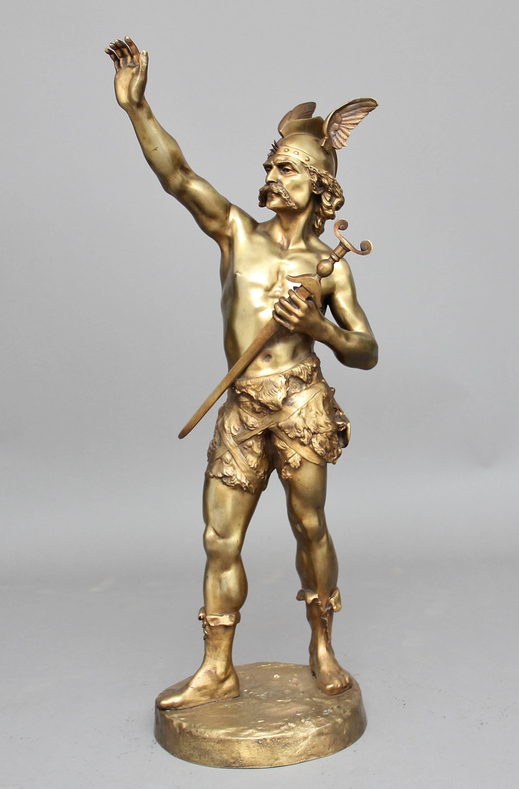 Late 19th Century 19th Century Gilt Bronze Figure of a Viking Warrior