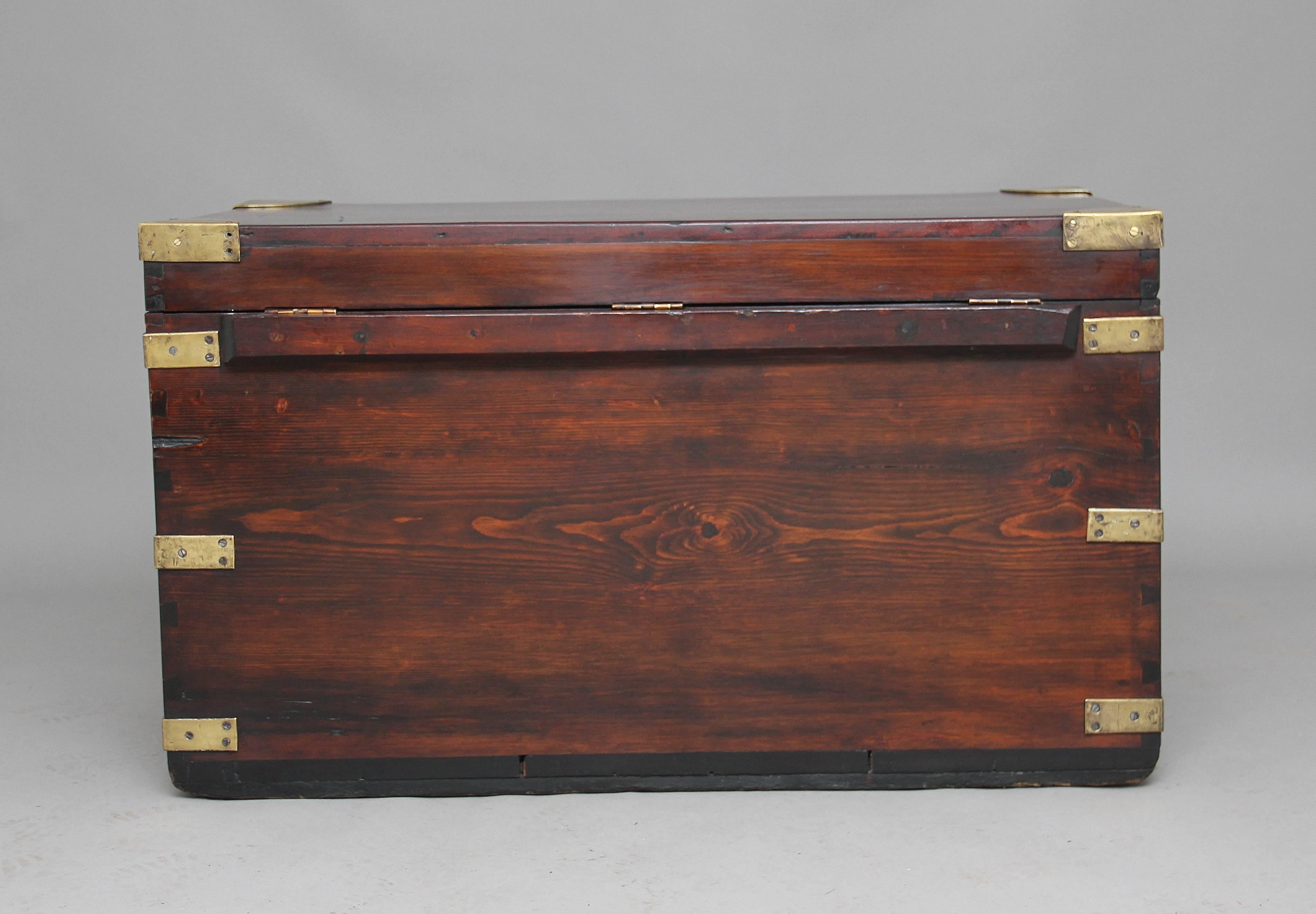 Victorian 19th Century Mahogany and Brass Bound Trunk