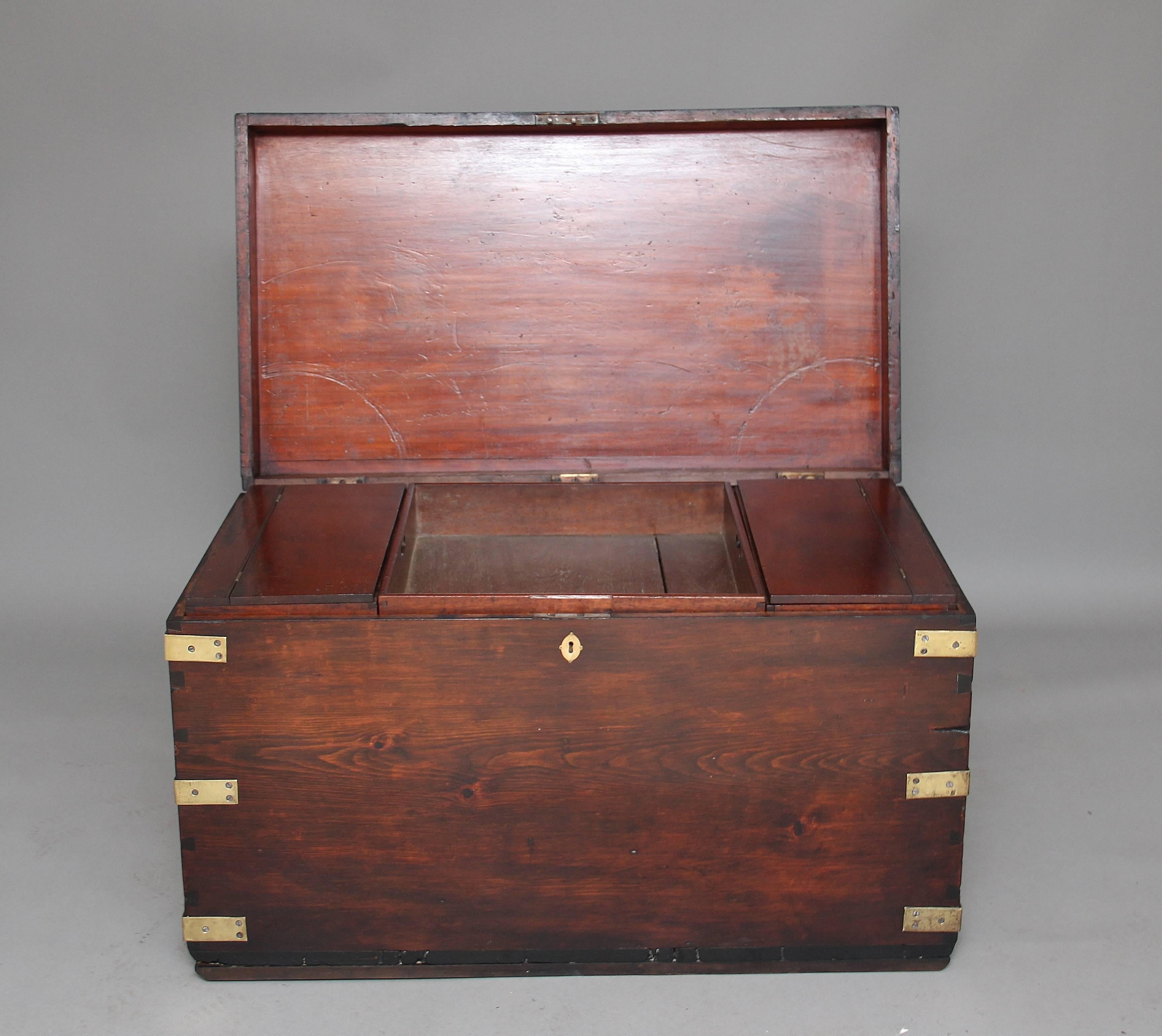 19th Century Mahogany and Brass Bound Trunk In Good Condition In Martlesham, GB