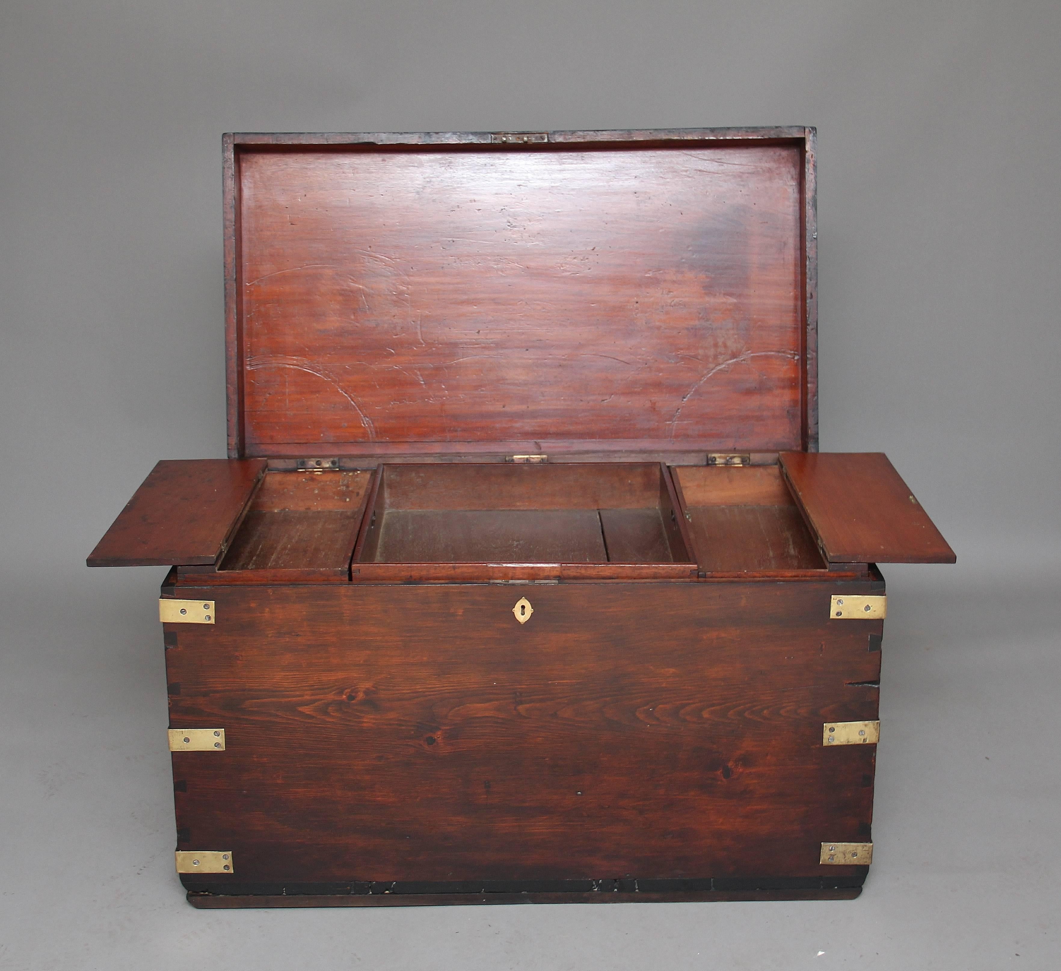Late 19th Century 19th Century Mahogany and Brass Bound Trunk