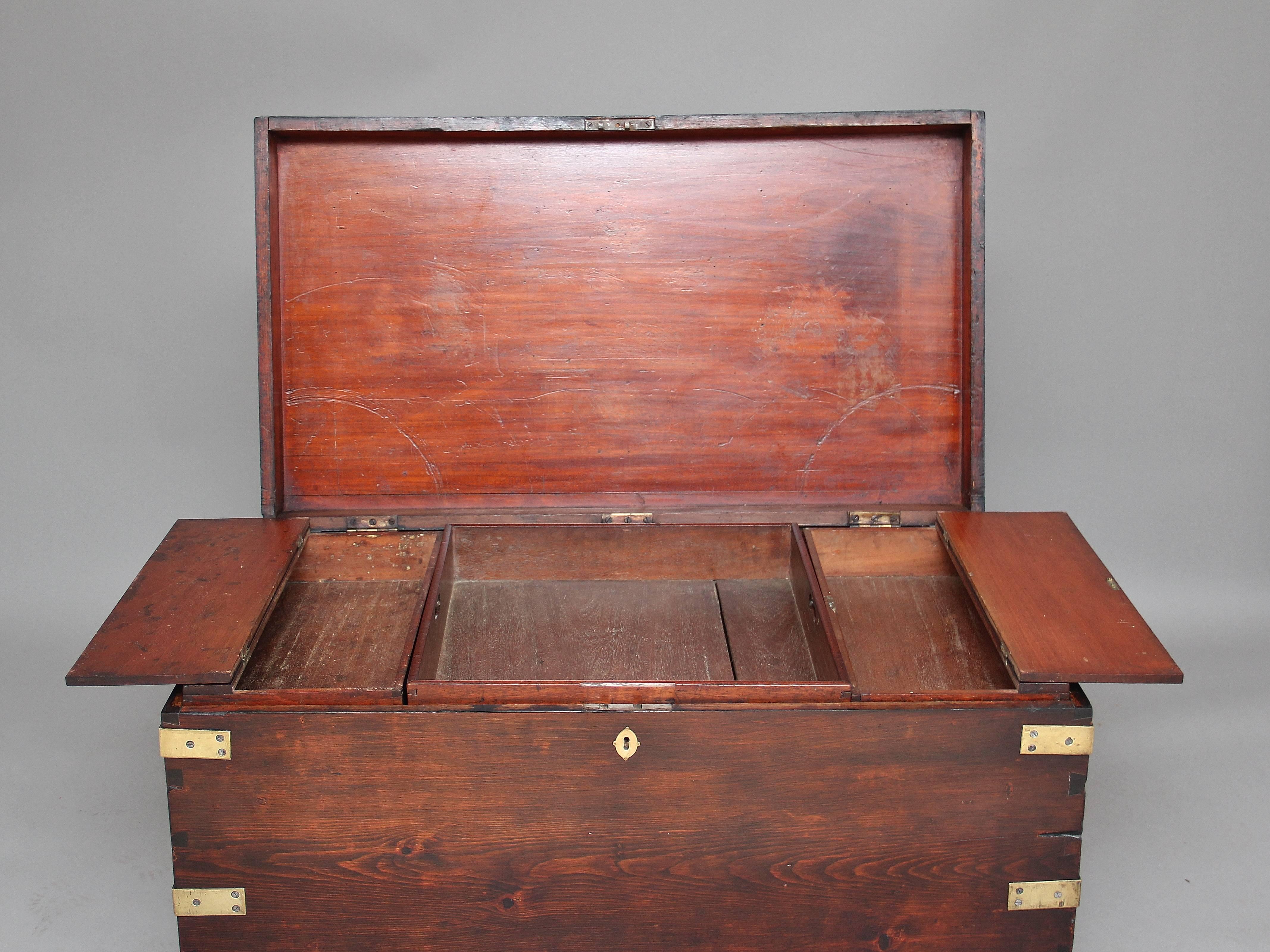 19th Century Mahogany and Brass Bound Trunk 1