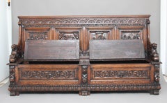 Large 19th Century Carved Oak Box Settle