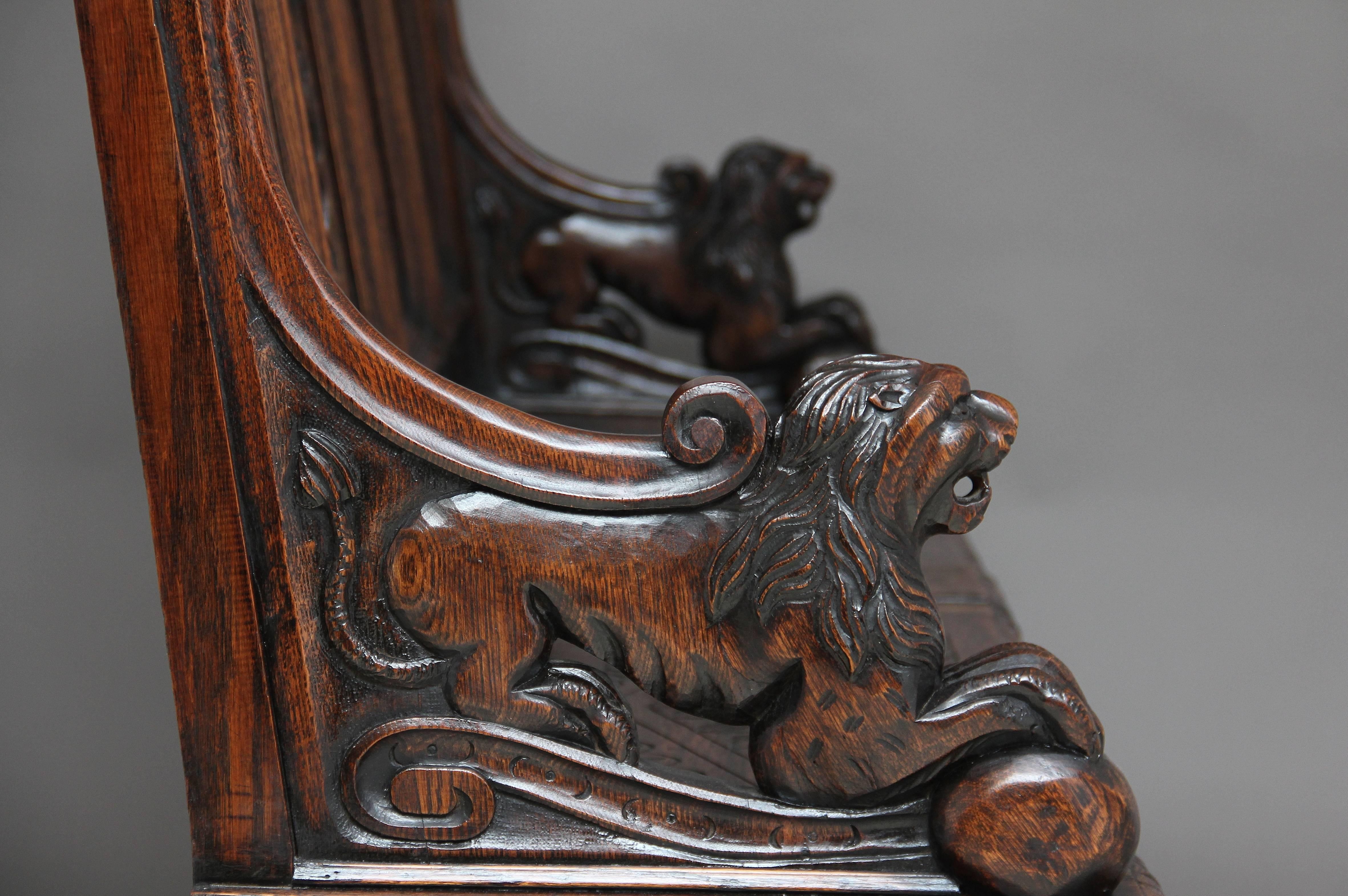 Late 19th Century Large 19th Century Carved Oak Box Settle