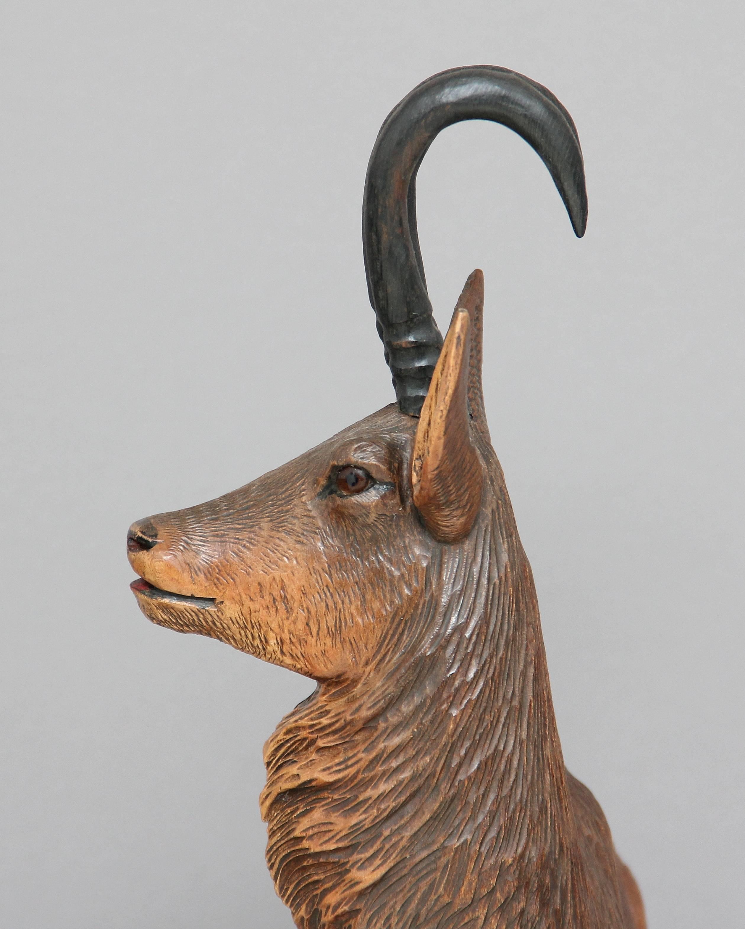 Walnut 19th Century Black Forest Carving of an Ibex