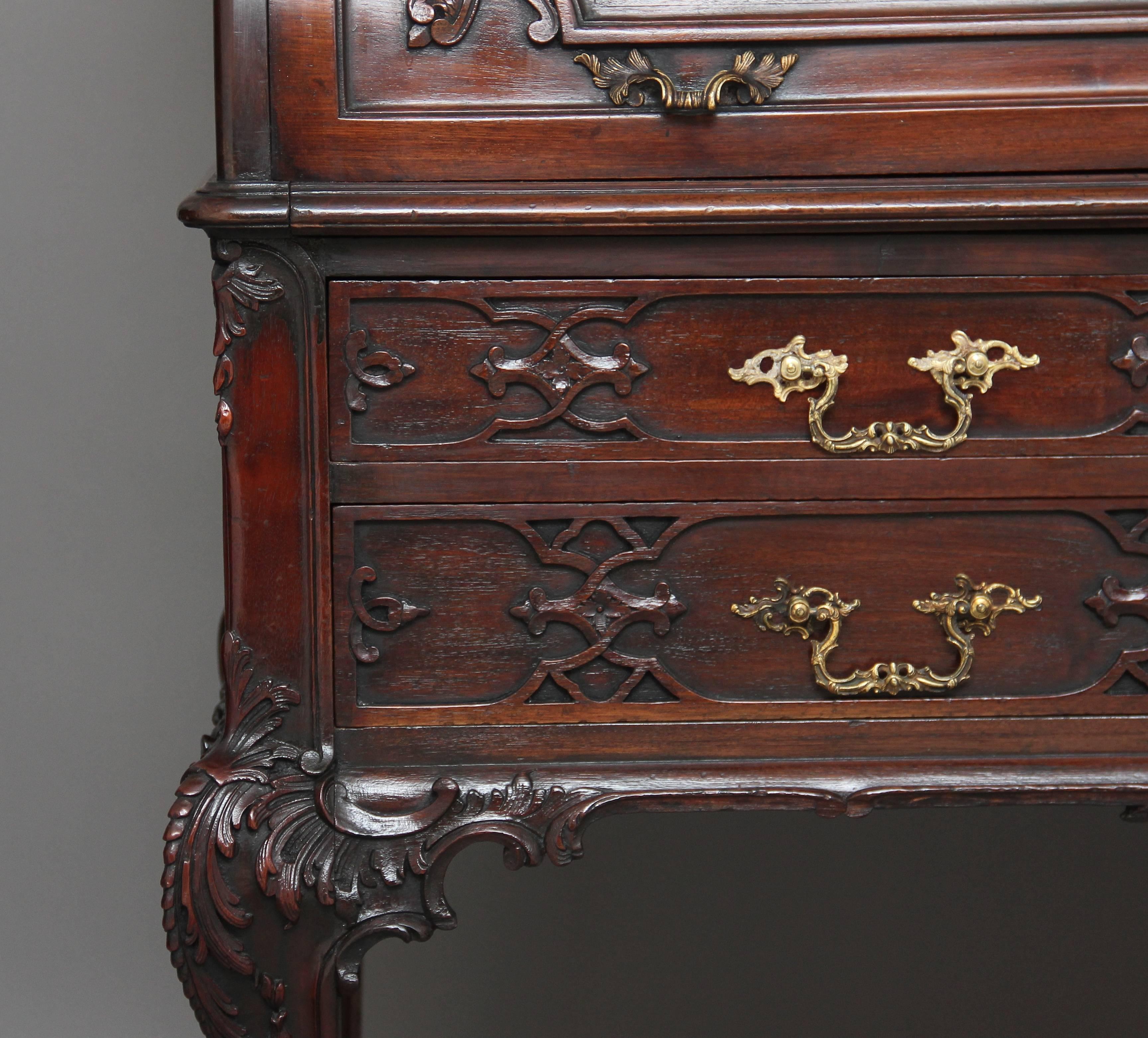 Chinese Chippendale Early 20th Century Mahogany Cylinder Desk