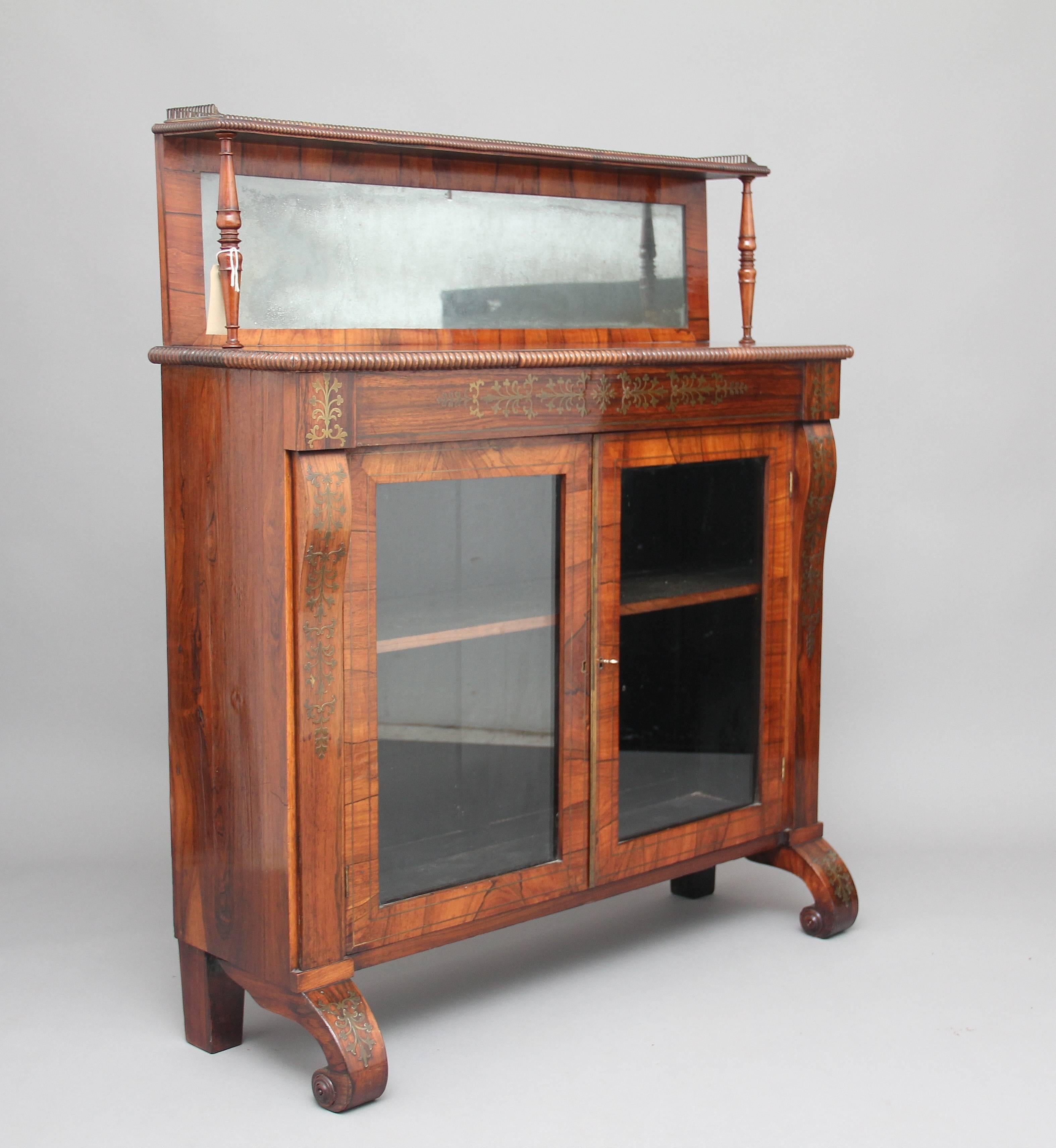 English Regency Rosewood and Brass Inlaid Chiffonier For Sale