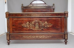 19th Century French Mahogany and Brass Inlaid Bed
