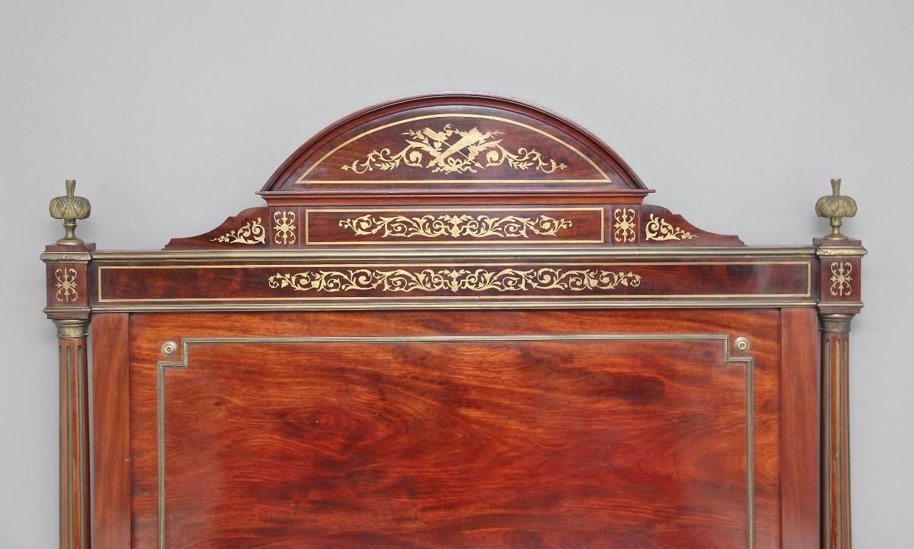 19th Century French Mahogany and Brass Inlaid Bed In Good Condition In Martlesham, GB