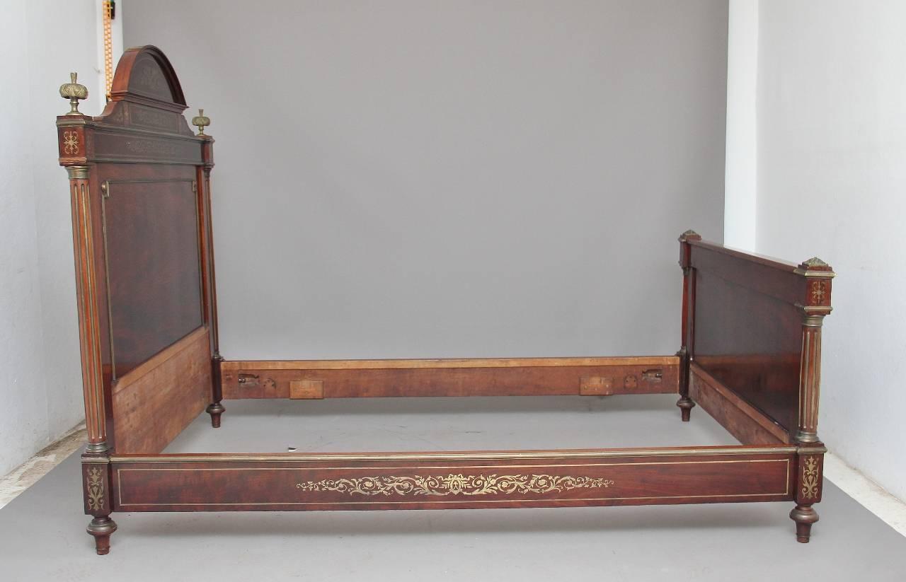 19th Century French Mahogany and Brass Inlaid Bed 2