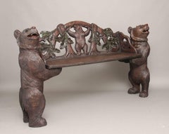 19th Century Black Forest Bear Hall Bench