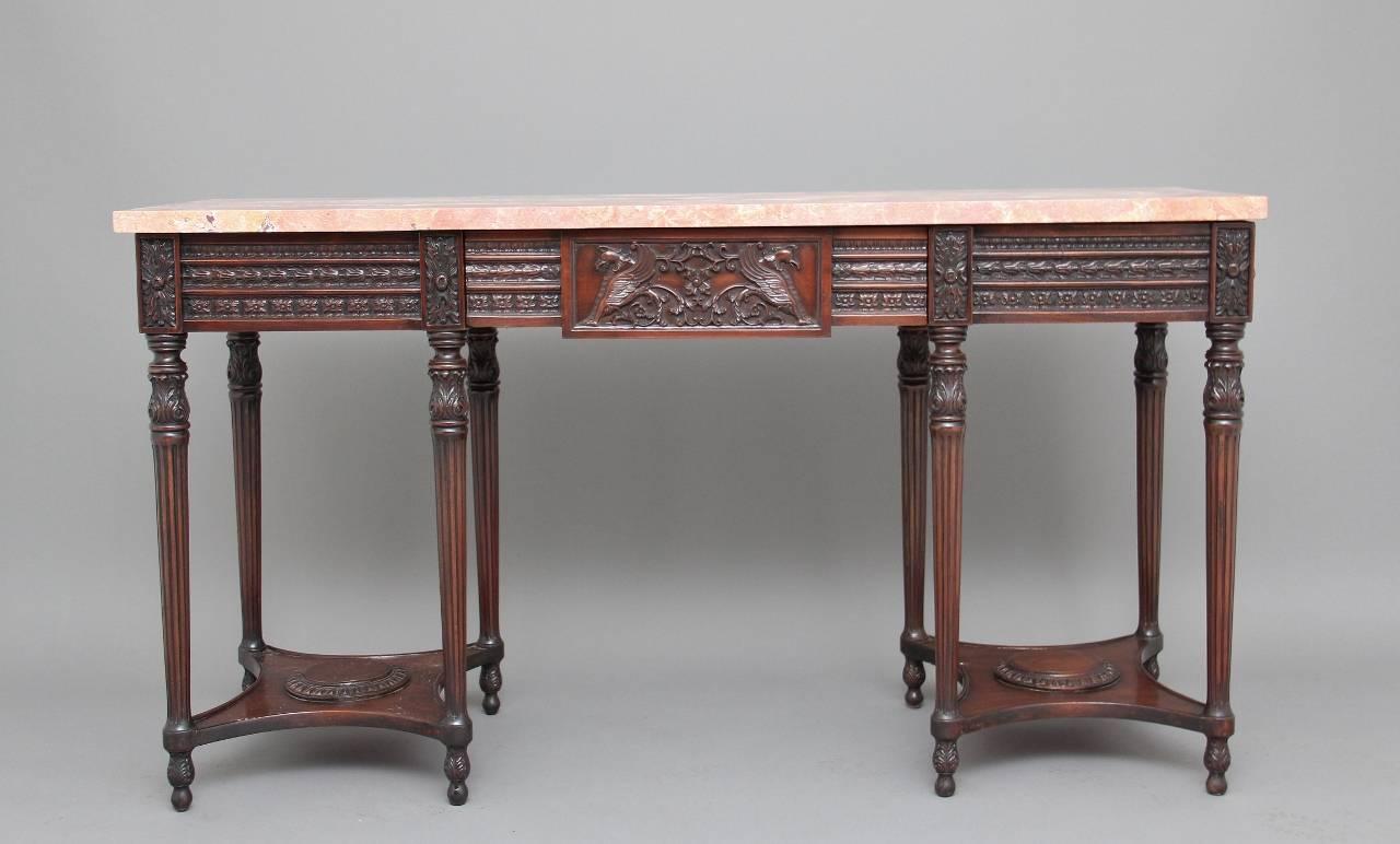Pair of Early 20th Century Mahogany and Marble Top Console Tables 4