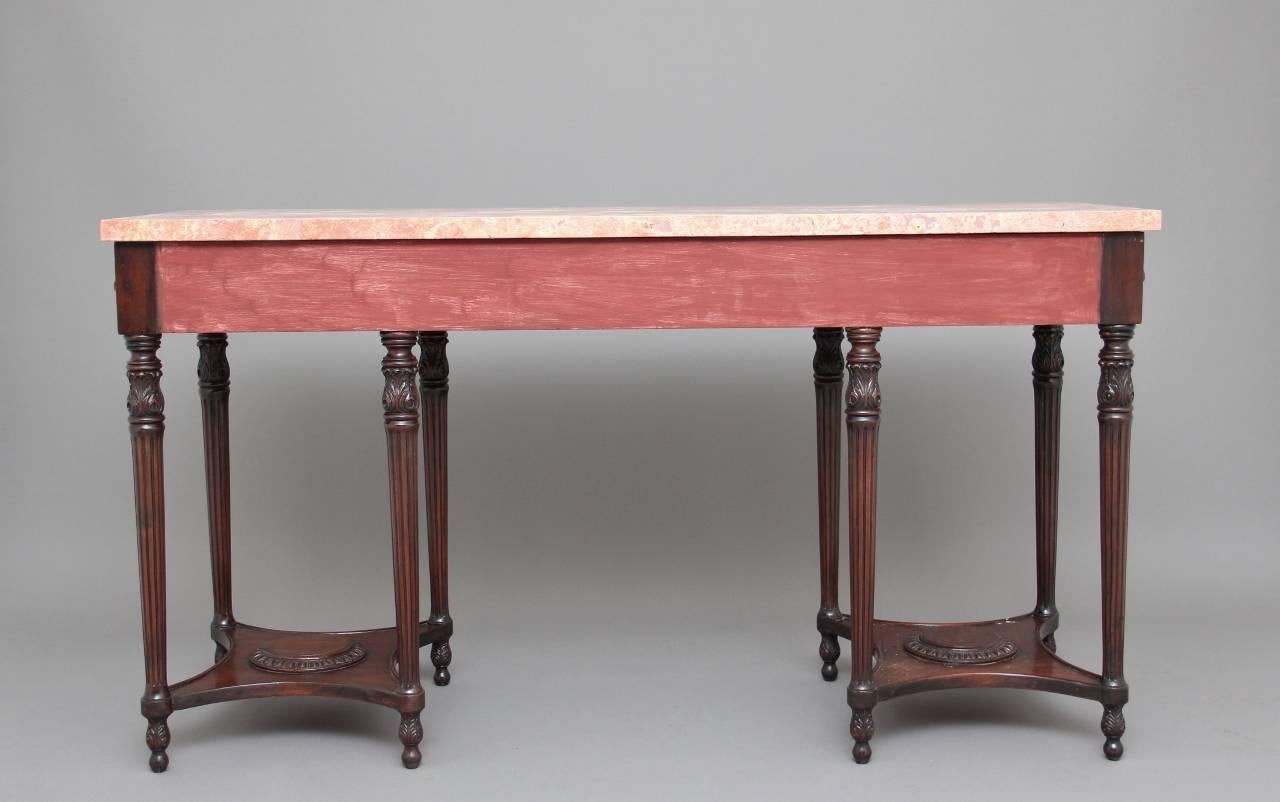 Pair of Early 20th Century Mahogany and Marble Top Console Tables 5
