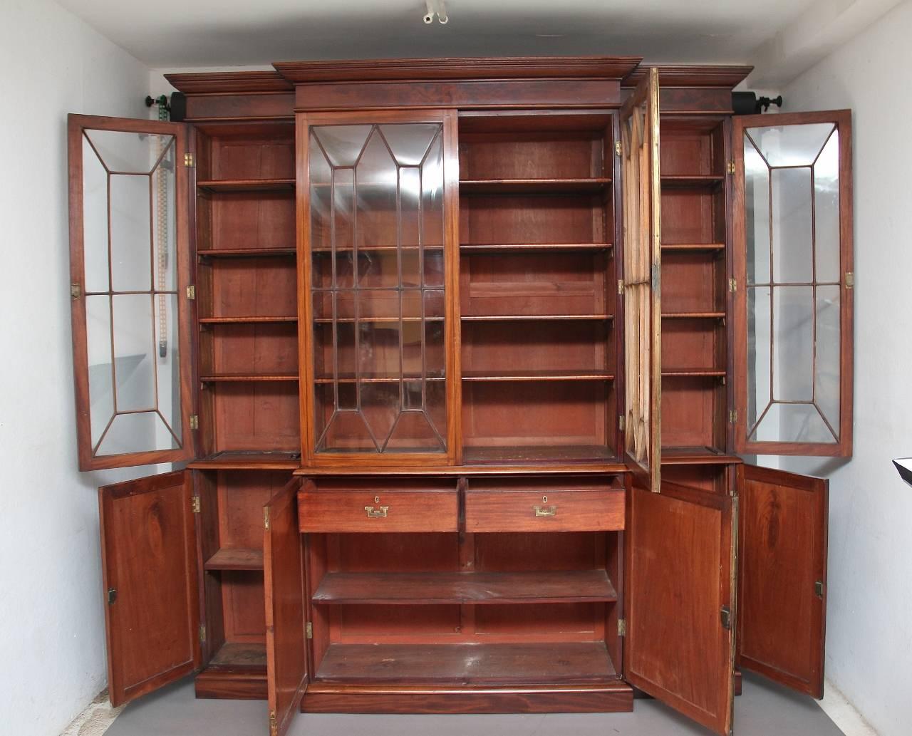 English 19th Century Mahogany Breakfront Bookcase