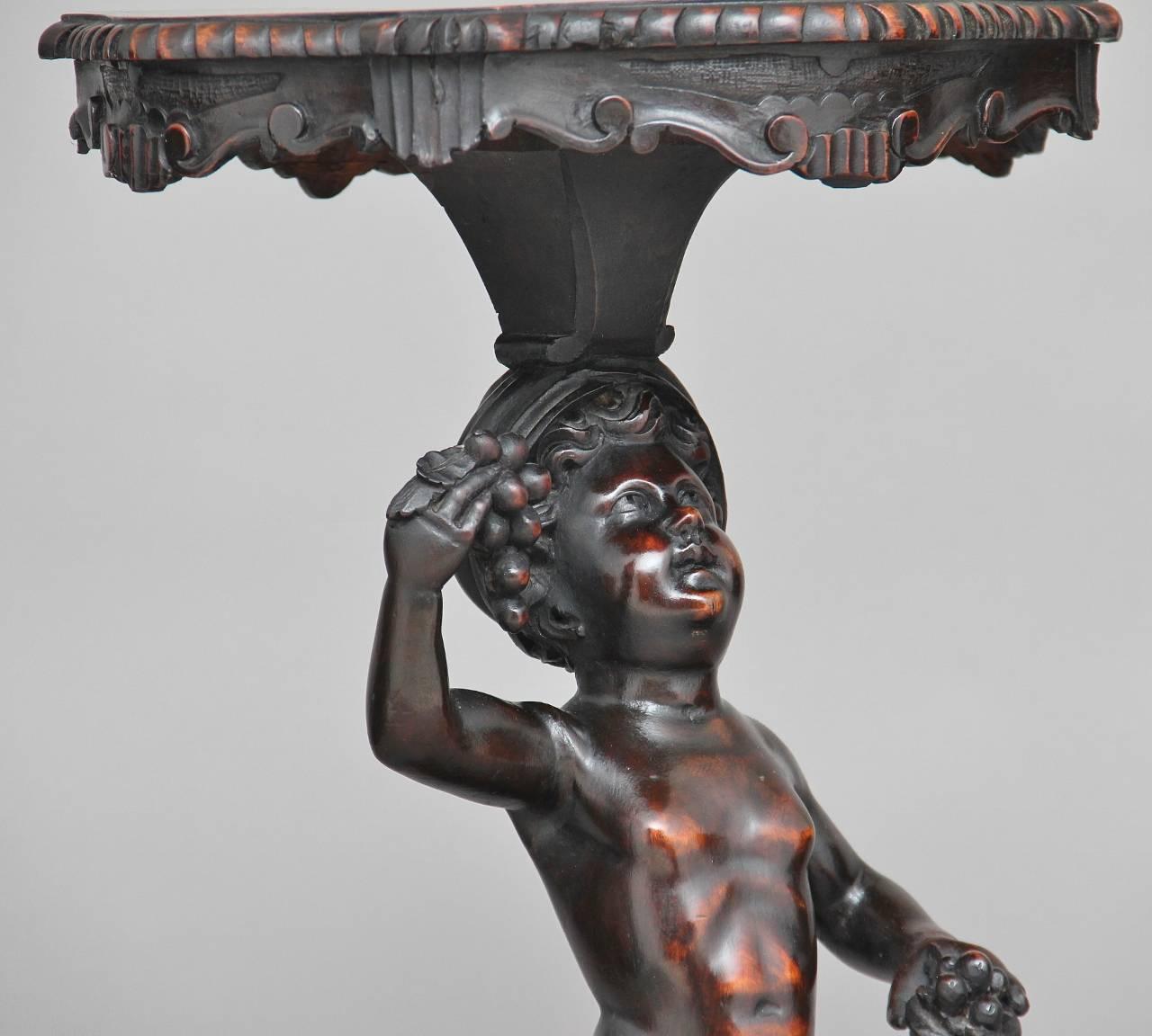 19th Century Italian Carved Walnut Torcher For Sale 3