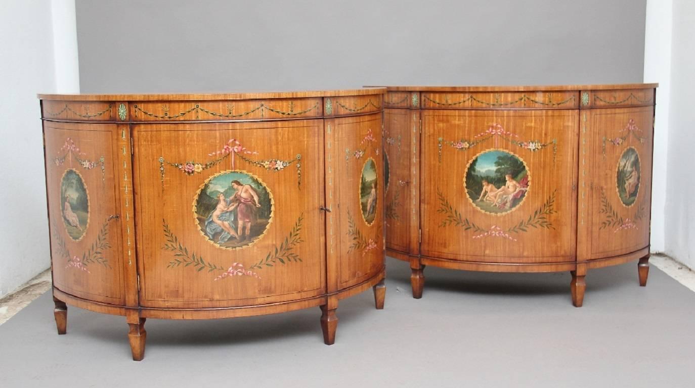 Mid-20th Century Pair of Early 20th Century Satinwood and Painted Cabinets