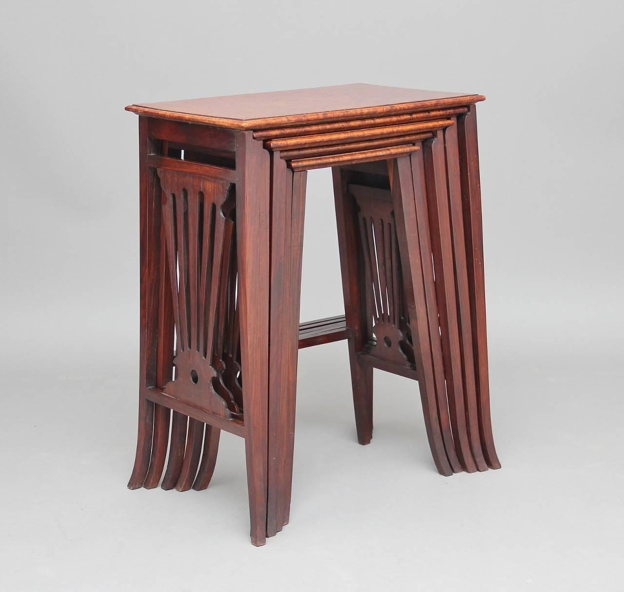 Anglo-Indian Set of 19th Century Teak and Burr Walnut Nest of Tables For Sale