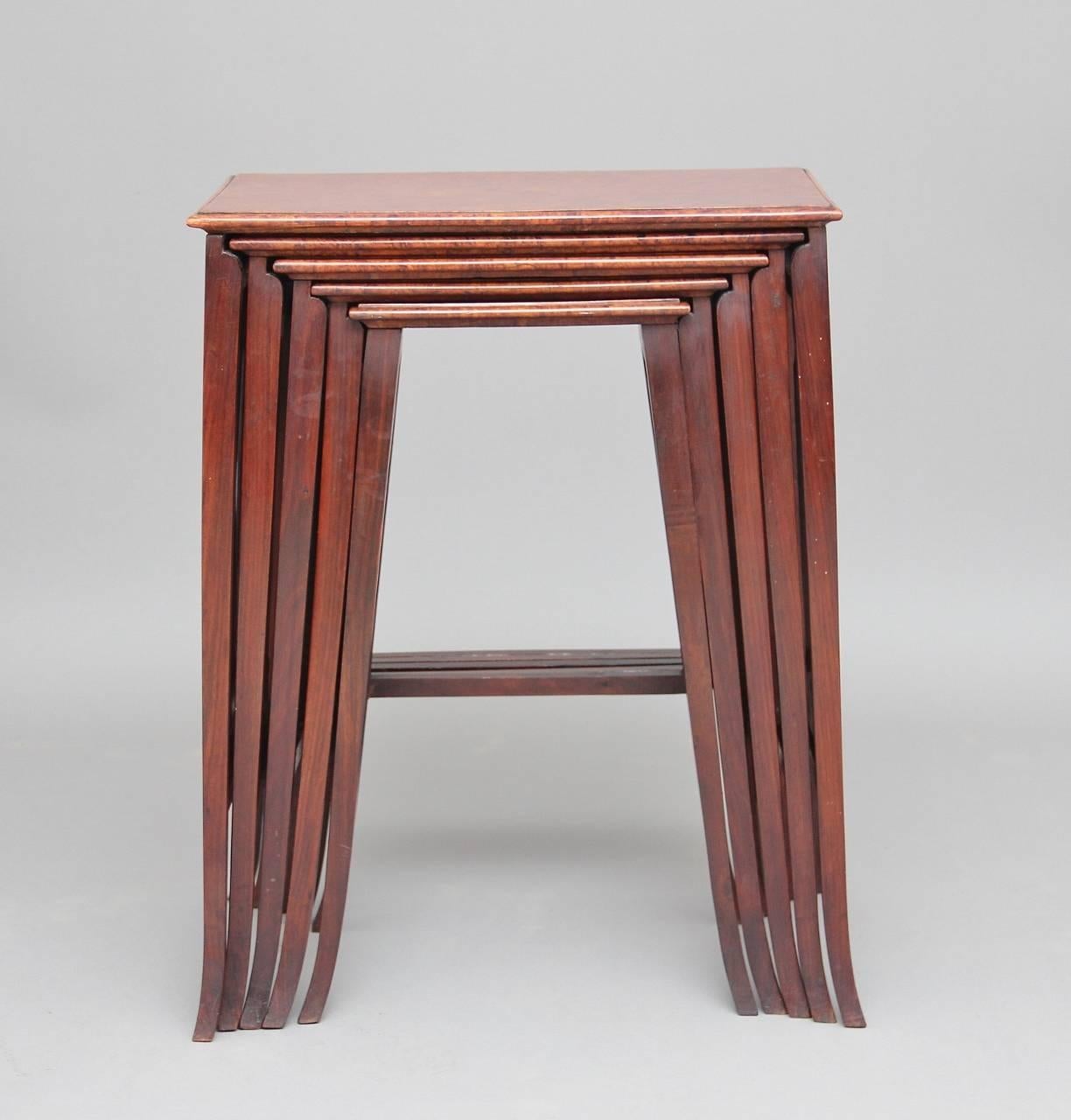 Indian Set of 19th Century Teak and Burr Walnut Nest of Tables For Sale