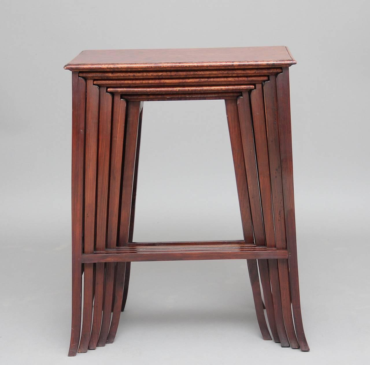 Late 19th Century Set of 19th Century Teak and Burr Walnut Nest of Tables For Sale